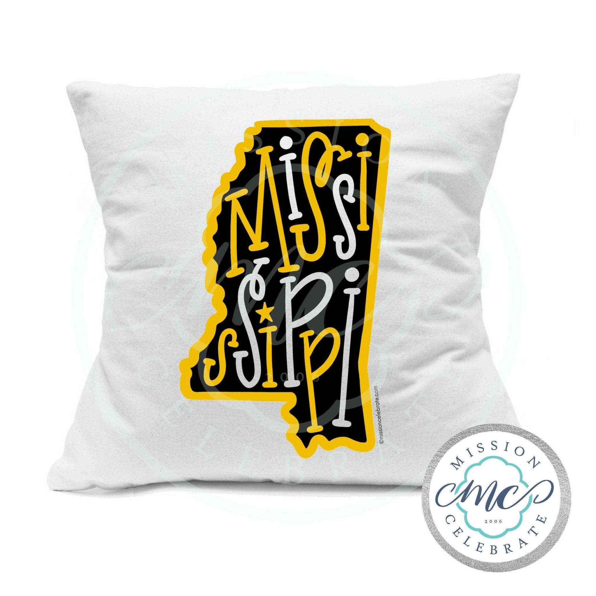 Mississippi Pillow Cover - Black & Gold State Art - 18x18 White Cotton - Home Decor - Main Street Collective