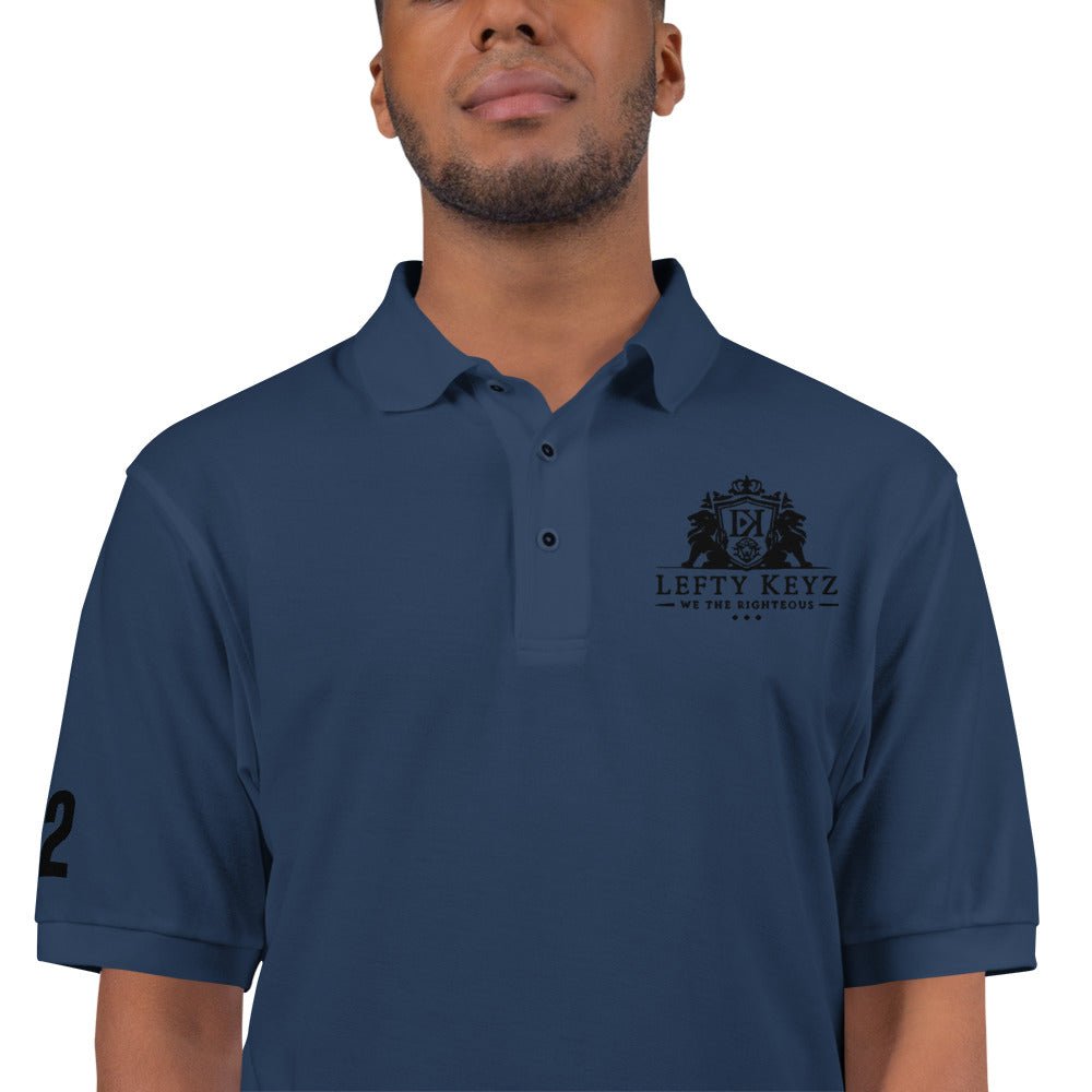 LeftyKeyz Men's Premium Polo Shirt - Navy Blue, Embroidered Logo, Short Sleeve