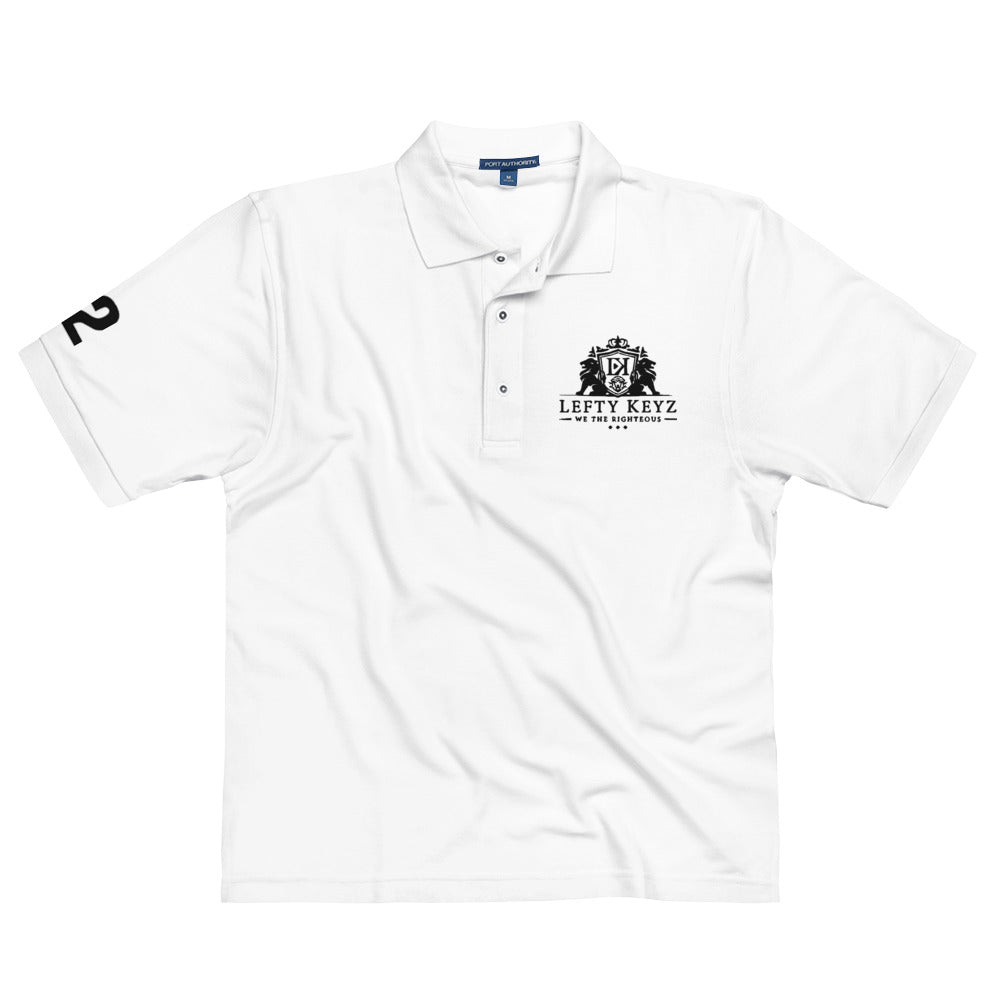 Leftykeyz White Polo Shirt: Men's Fashionable Polo with Logo & Sleeve Number