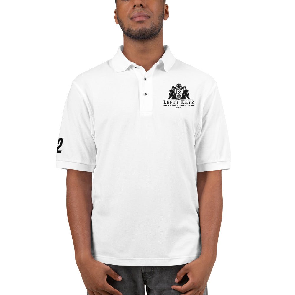 Men's White Polo Shirt with Embroidered LeftyKeyz Logo