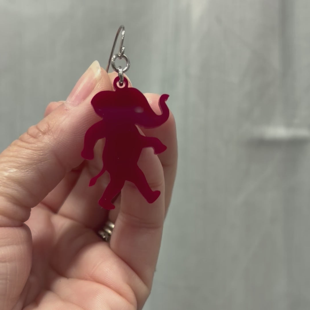 Crimson Elephant Acrylic Dangle Earrings Game with Stainless Steel Earwire