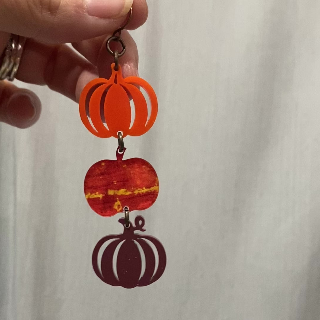 Stacked Pumpkin Acrylic Dangle Earrings with Antique Gold Stainless Steel Earwire