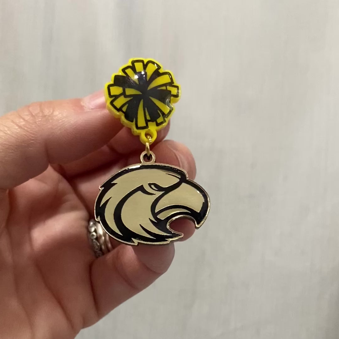 Eagle Mascot and Pom Pom Acrylic Drop Earrings with Stainless Steel Posts