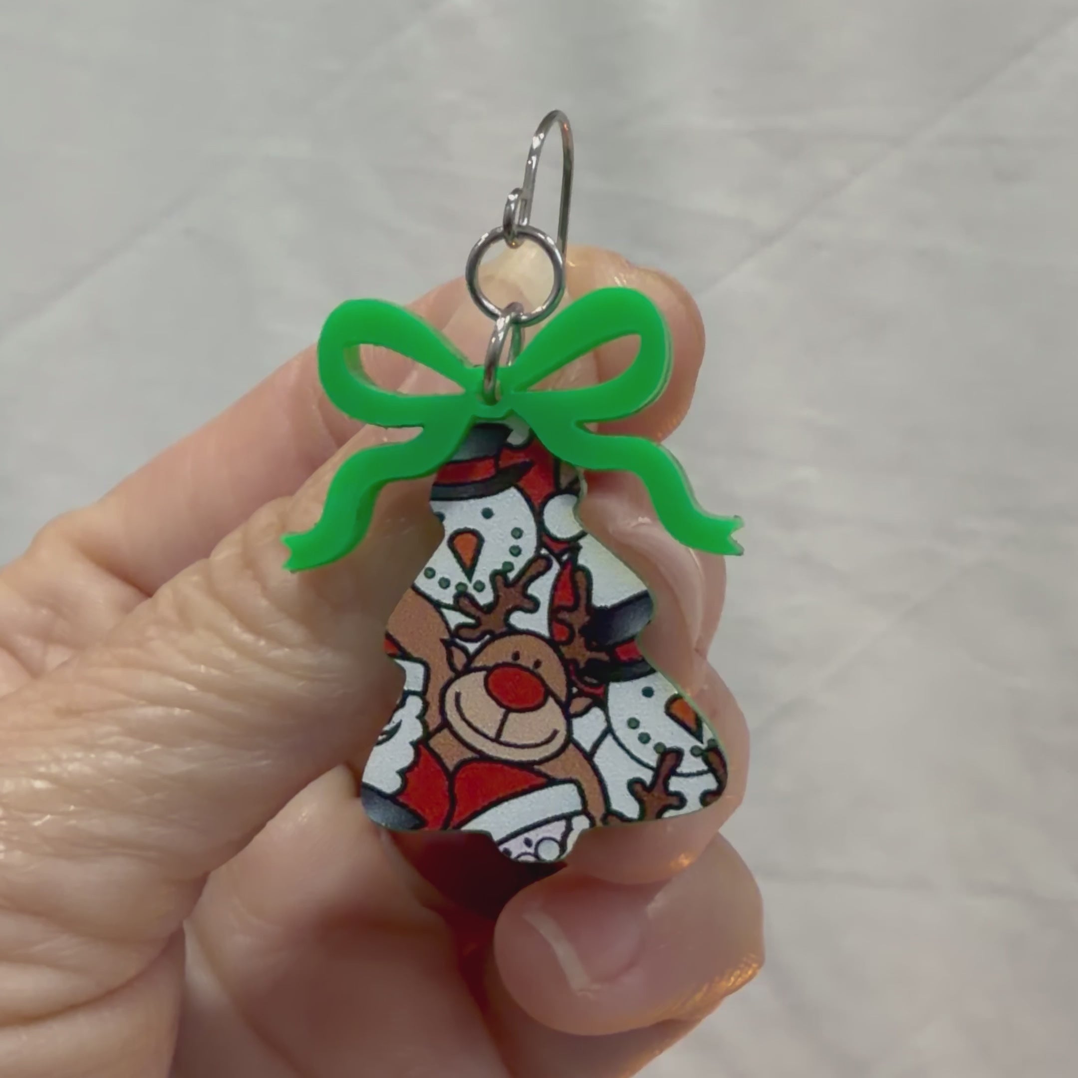 Festive Christmas Tree Earrings with Red or Green Bow