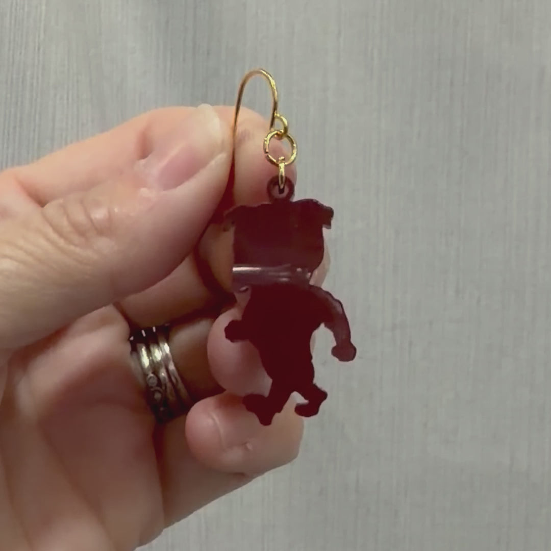 Maroon Bulldog Acrylic Dangle Earrings with Stainless Steel Earwire – Mississippi Game Day Spirit Jewelry
