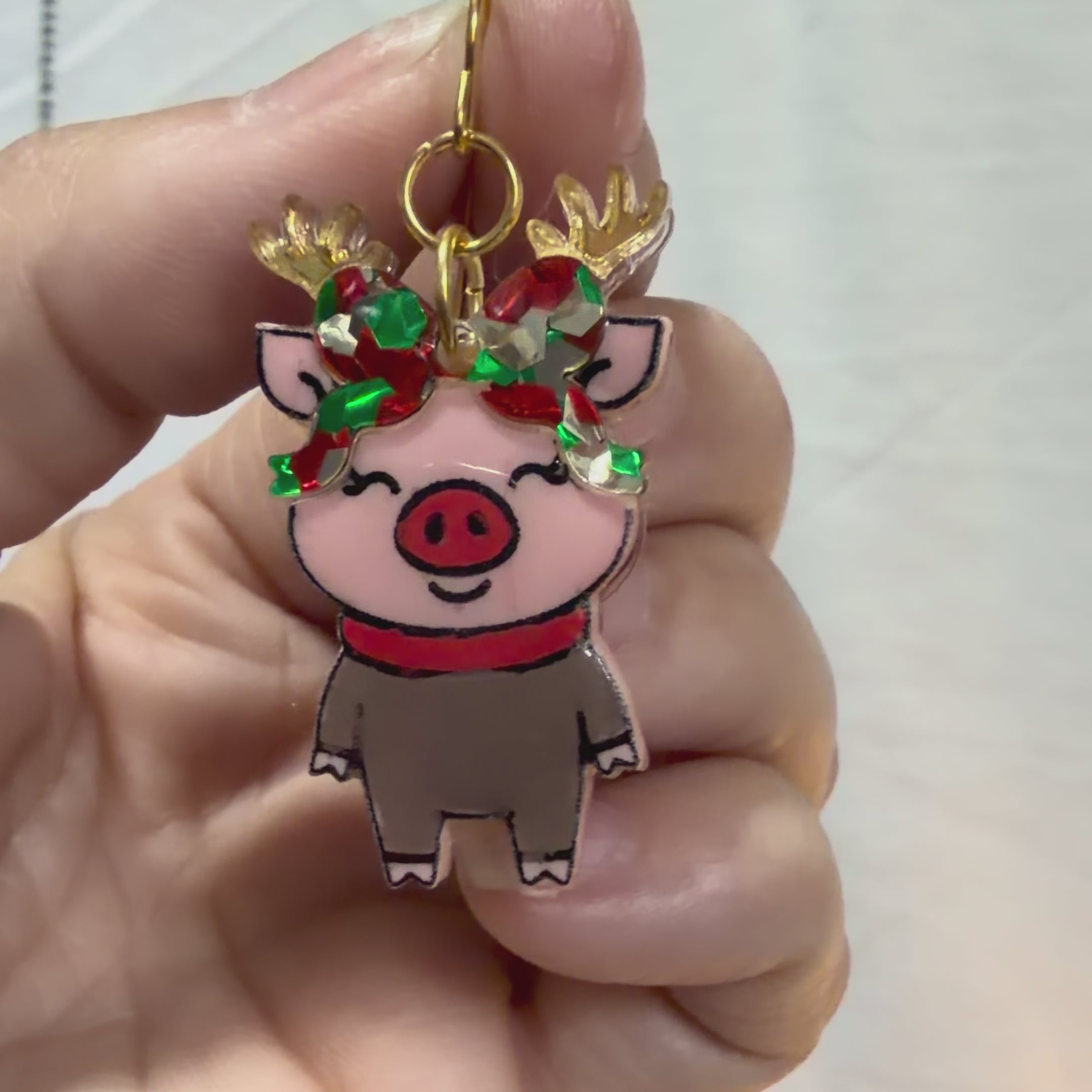 Reindeer Pig Acrylic Christmas Earrings with Stainless Steel Earwires