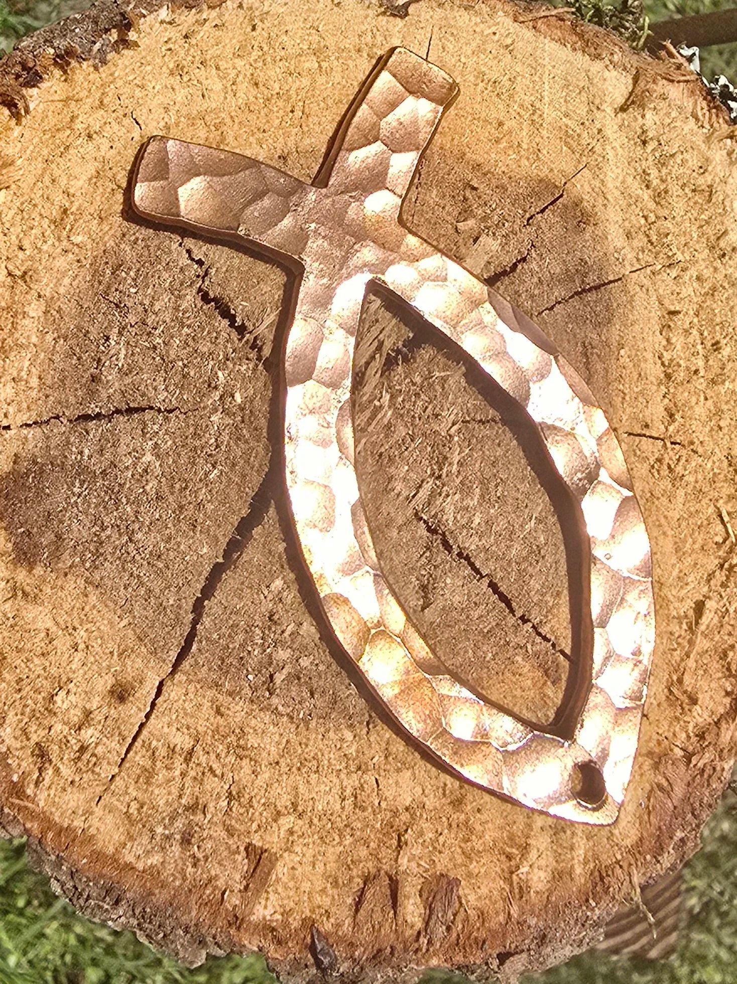 Copper Jesus Fish Keychain