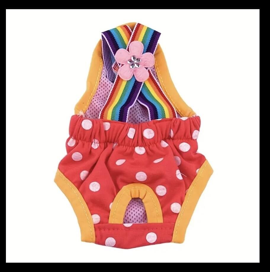 Rainbow and Red Polka dot Doggie Diaper with Suspenders by Coastal Couture Pet Boutique | Main Street Collective Mississippi Handmade Gifts and Marketplace