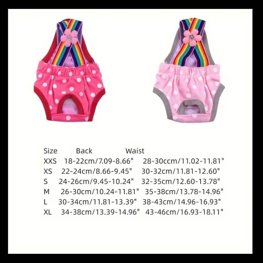 Rainbow and Red Polka dot Doggie Diaper with Suspenders by Coastal Couture Pet Boutique | Main Street Collective Mississippi Handmade Gifts and Marketplace