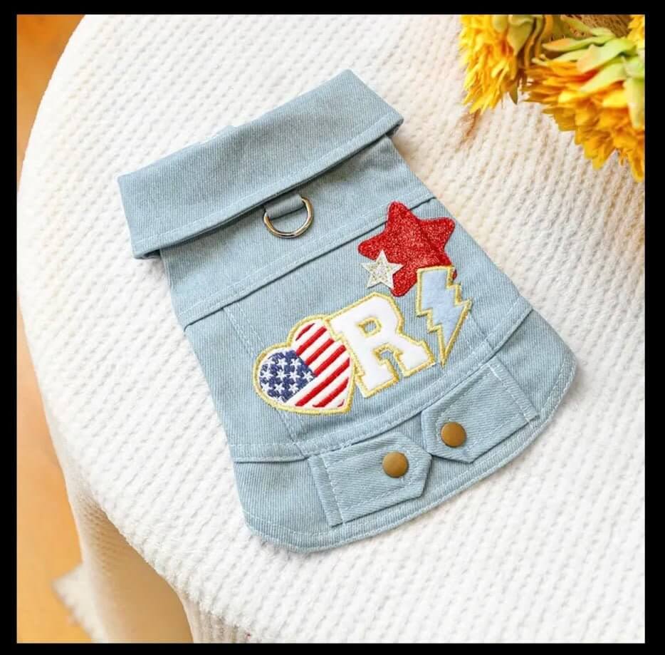 Dog Jacket Denim Patriotic Red White Blue | Coastal Couture Pet Apparel