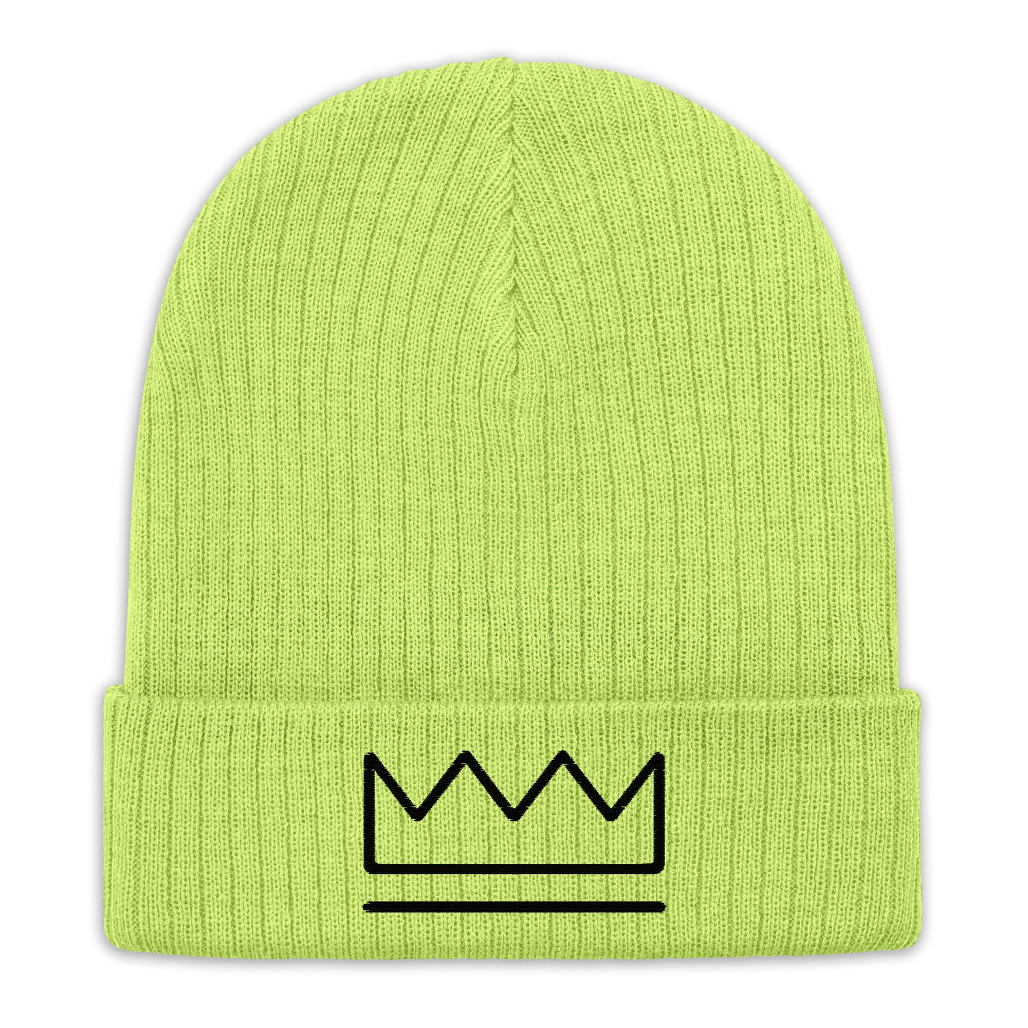 Acid Green Ribbed Knit Beanie with Crown Embroidery | Unisex Hat by Main Street Collective