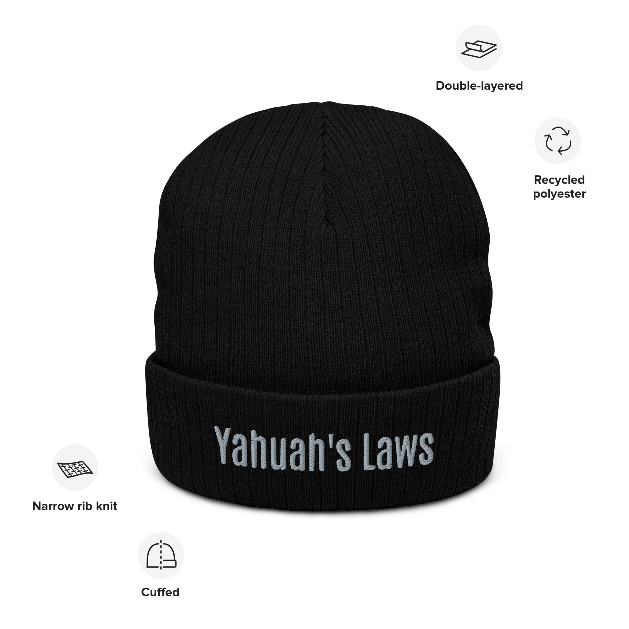 YAHUAH'S LAW Black Knit Beanie - Cuffed, Recycled Polyester Hat from Main Street Collective.