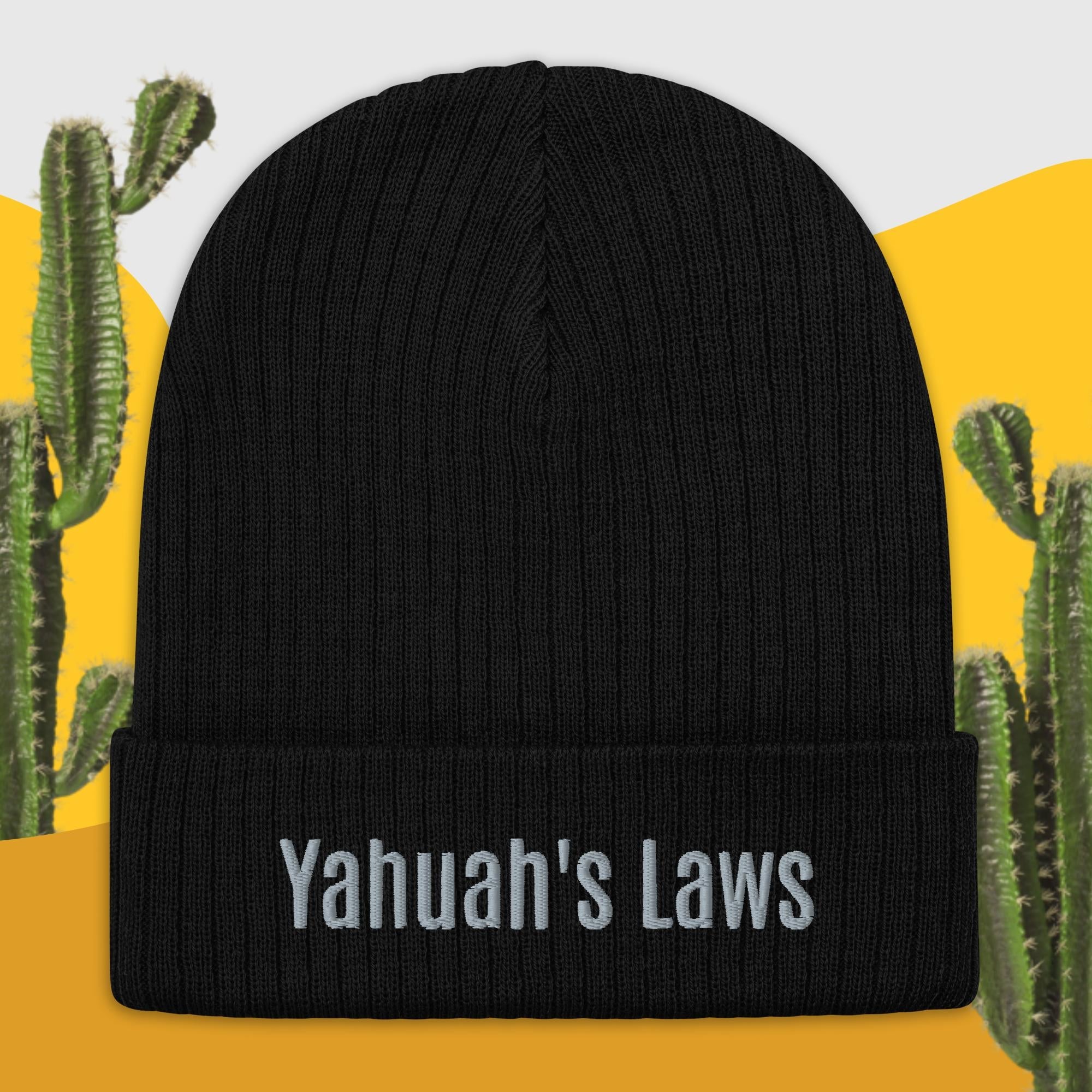 Yahuah's Laws Beanie - Black Knit Hat with Embroidered Text | Main Street Collective
