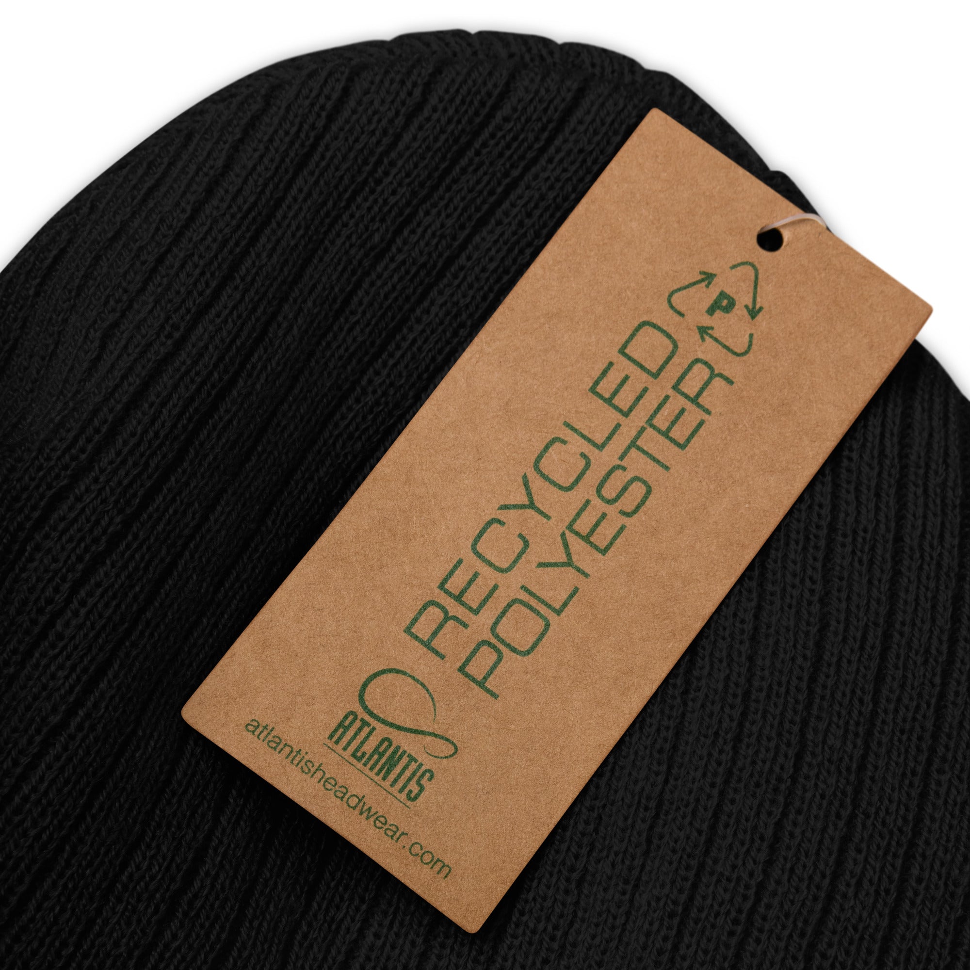 Black Knit Beanie, Atlantis Brand, Recycled Polyester Beanie Hat