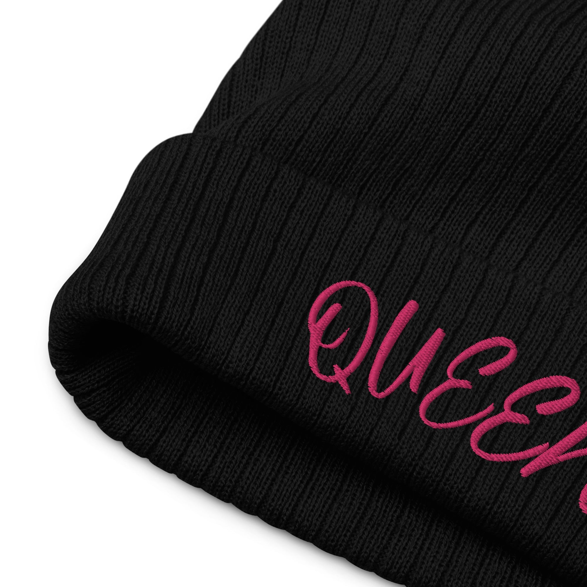 Black "Queen" Embroidered Beanie - Main Street Collective Knit Hat
