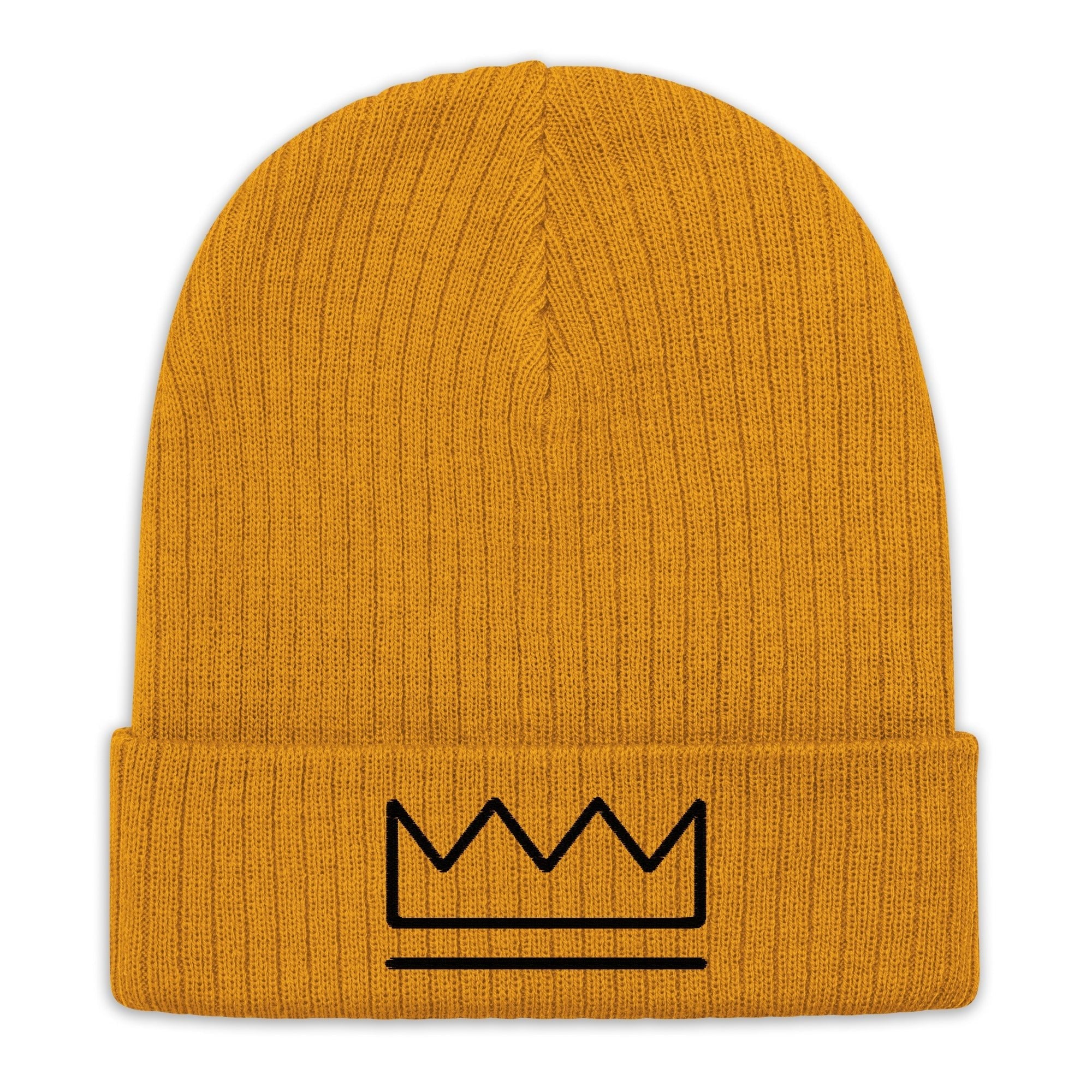 Mustard Yellow "CROWN" Ribbed Knit Beanie Hat - Main Street Collective