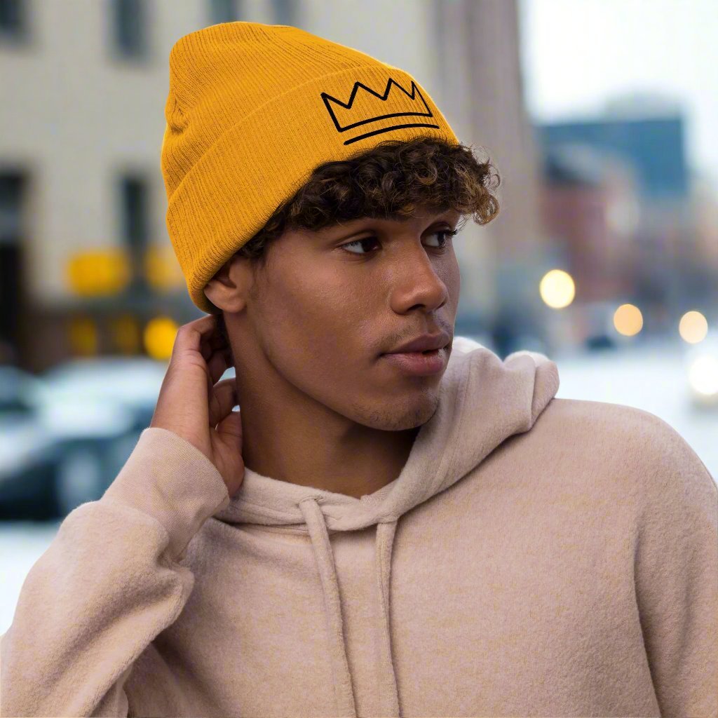 Mustard Crown Beanie: Unisex Ribbed Knit Hat for Warmth & Style | Main Street Collective