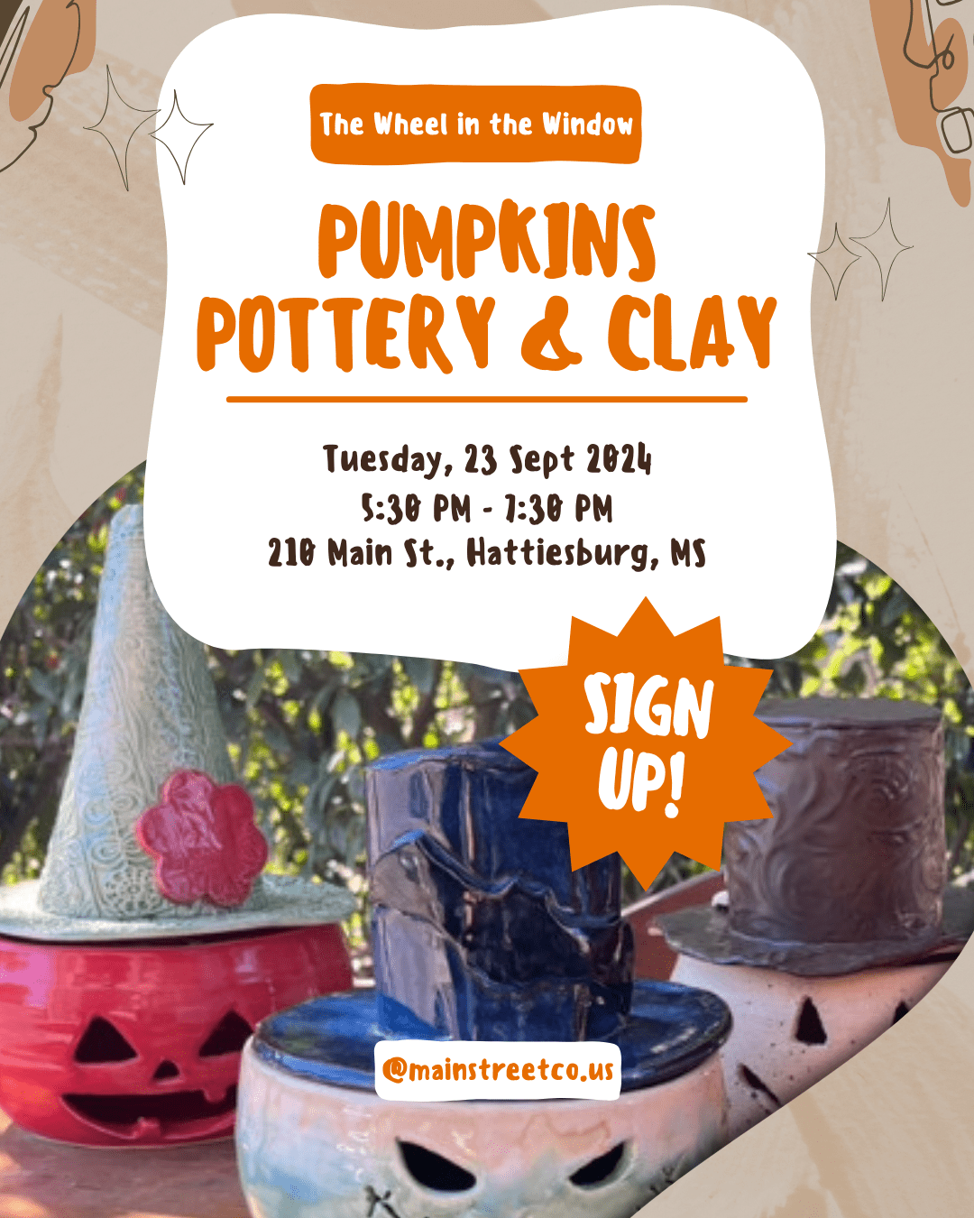 Pumpkin Pottery Class (Sept 23) 5:30PM - 7:30 PM