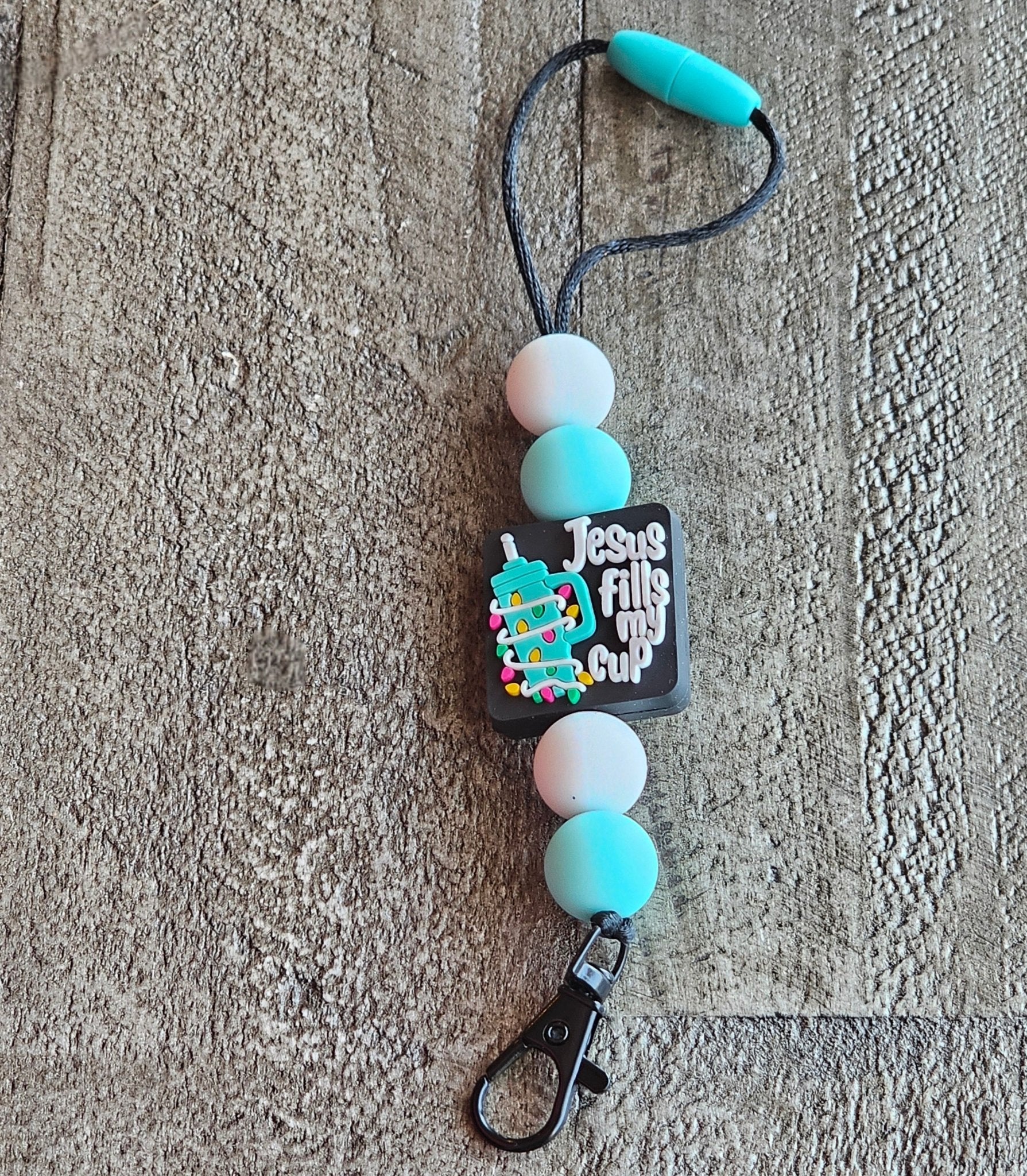 Car Freshie Lanyard with Christian Charm: Adjustable Rearview Mirror Holder for Aroma Bead Air Fresheners - Jesus Fills My Cup Design