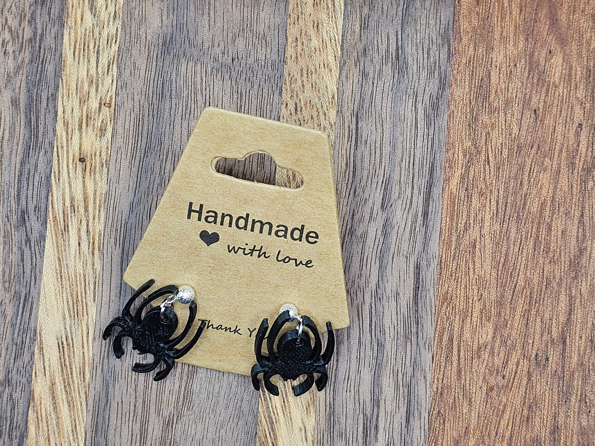 Black Spider Earrings: Halloween, Handmade, Hypoallergenic- 3D Printed by 11 year old Nora- Main Street Collective