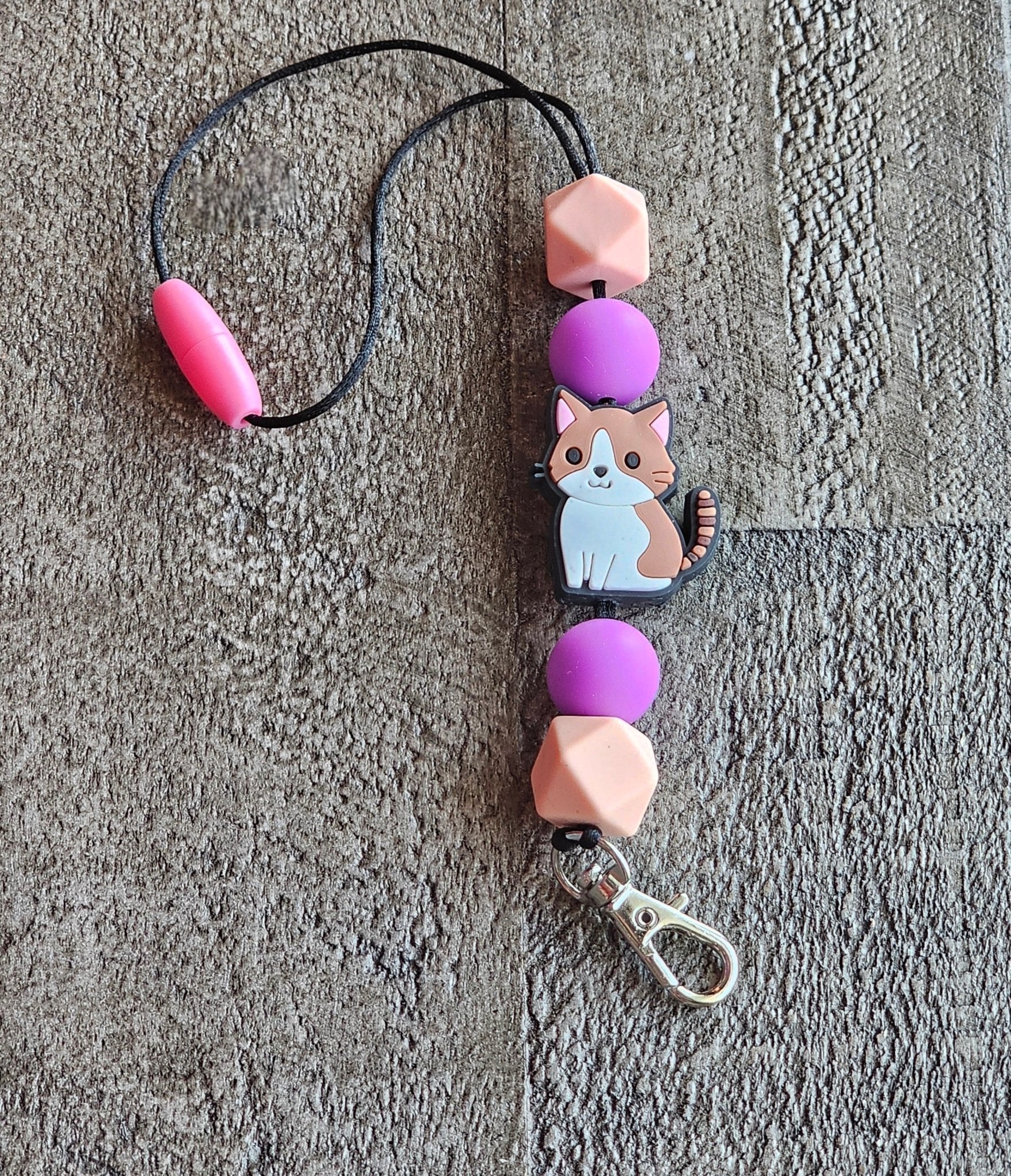 Cat Charm Car Freshie Lanyard: Beaded Rearview Mirror Hanger