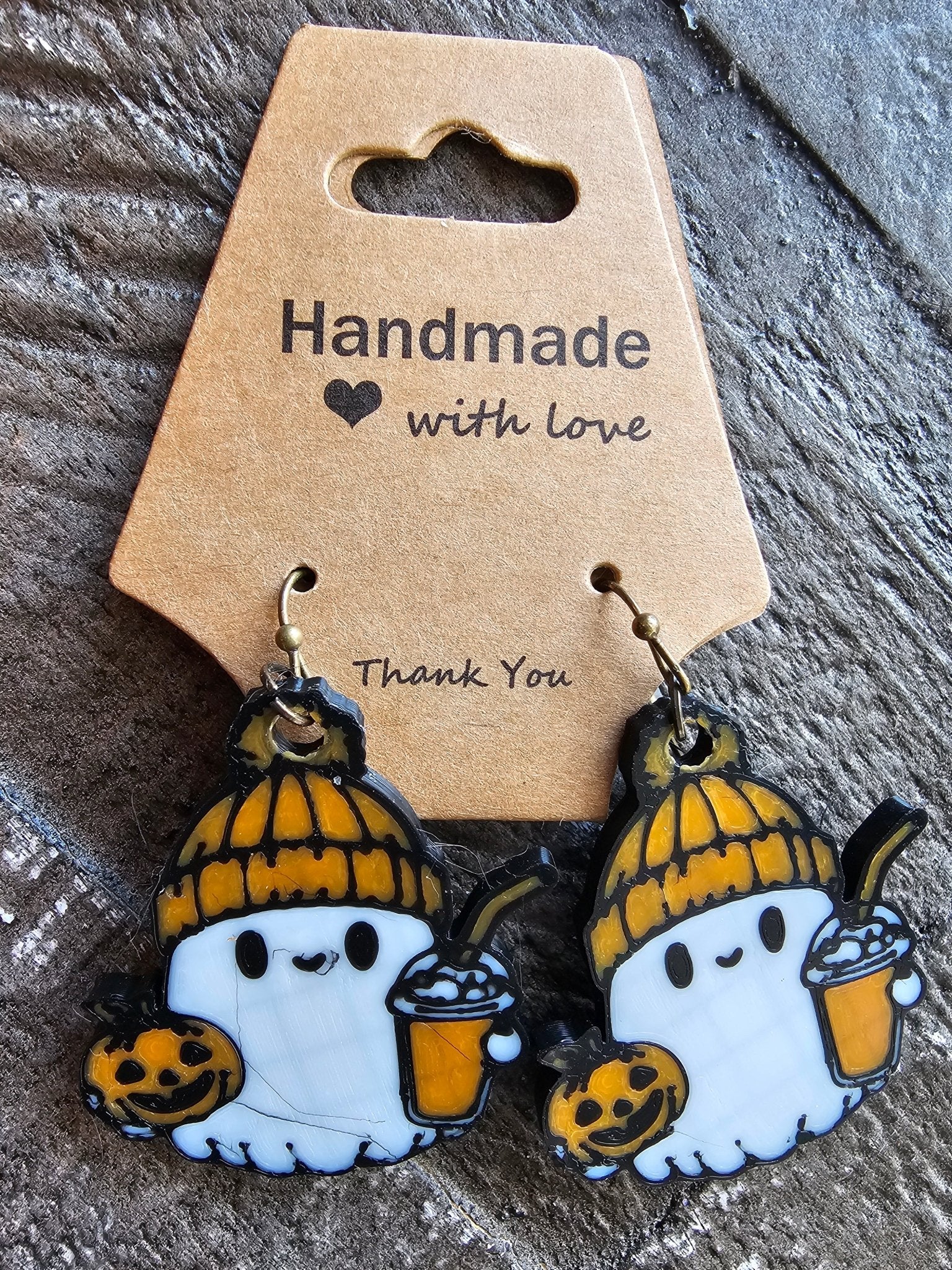 Halloween Ghost Earrings: Pumpkin Spice Latte Ghost Handmade Earrings by Main Street Collective - Spooky Cute & Hypoallergenic!