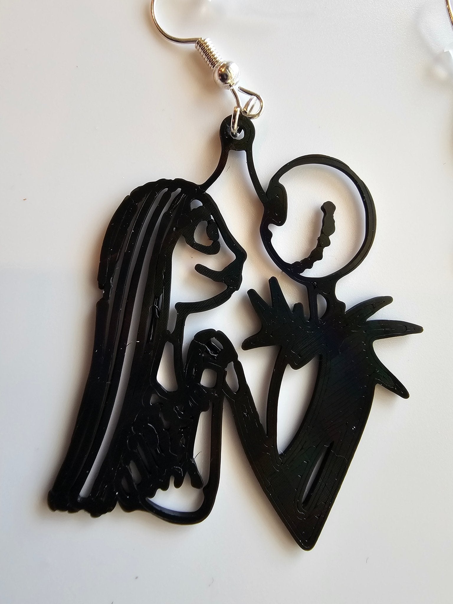 Jack and Sally Earrings: Nightmare Before Christmas Handmade Acrylic Jewelry by The Tween Space. Spooky Halloween Fashion Accessory.
