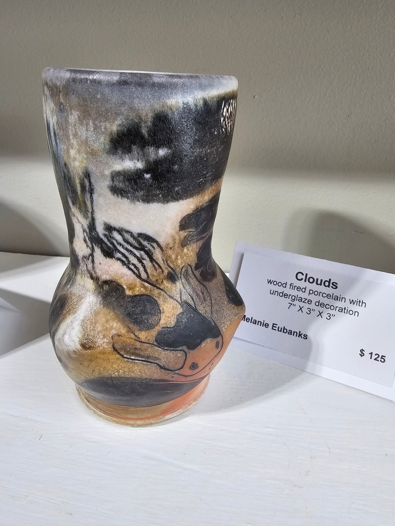 Wood Fired Porcelain Vase by Melanie Eubanks, 'Clouds', $125. Ceramic Art, Underglaze Decoration.