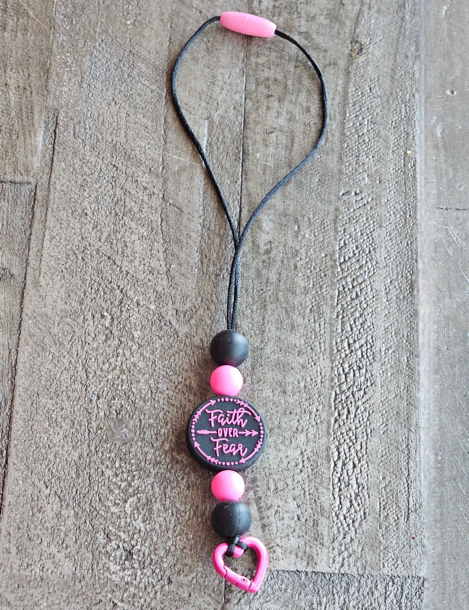 Car Freshie Lanyard: Adjustable Rearview Mirror Hanger - Pink & Black "Faith Over Fear" by Main Street Collective