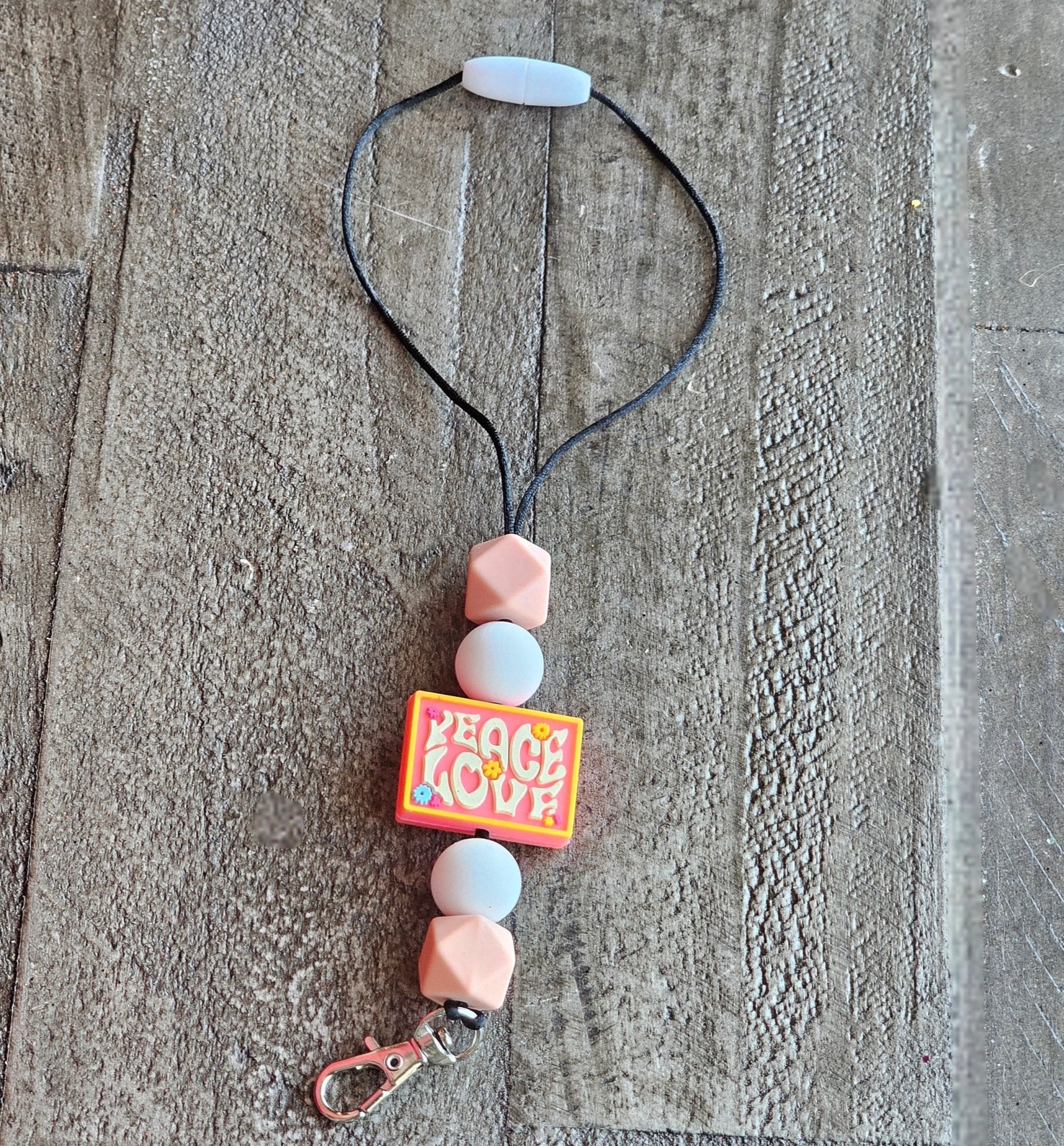 Car Freshie Lanyard, Peach, White, Peace and Love - Main Street Collective Rearview Mirror Hanger
