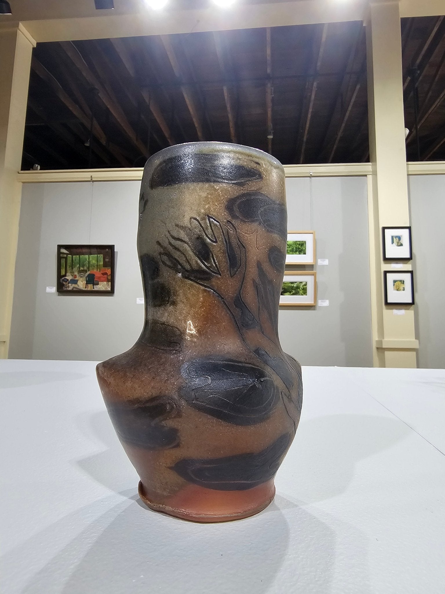 Melanie Eubanks "Reflections" wood fired porcelain vase - Unique ceramic art, 7x3x3