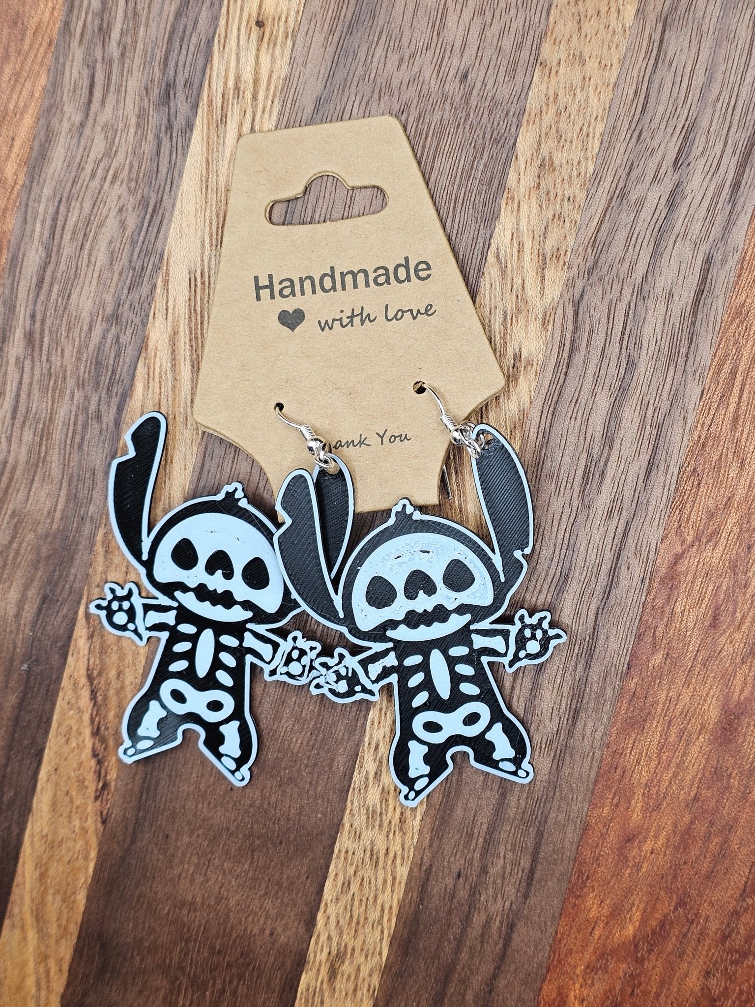 Handmade Halloween Stitch Skeleton Earrings | Cute Spooky Jewelry