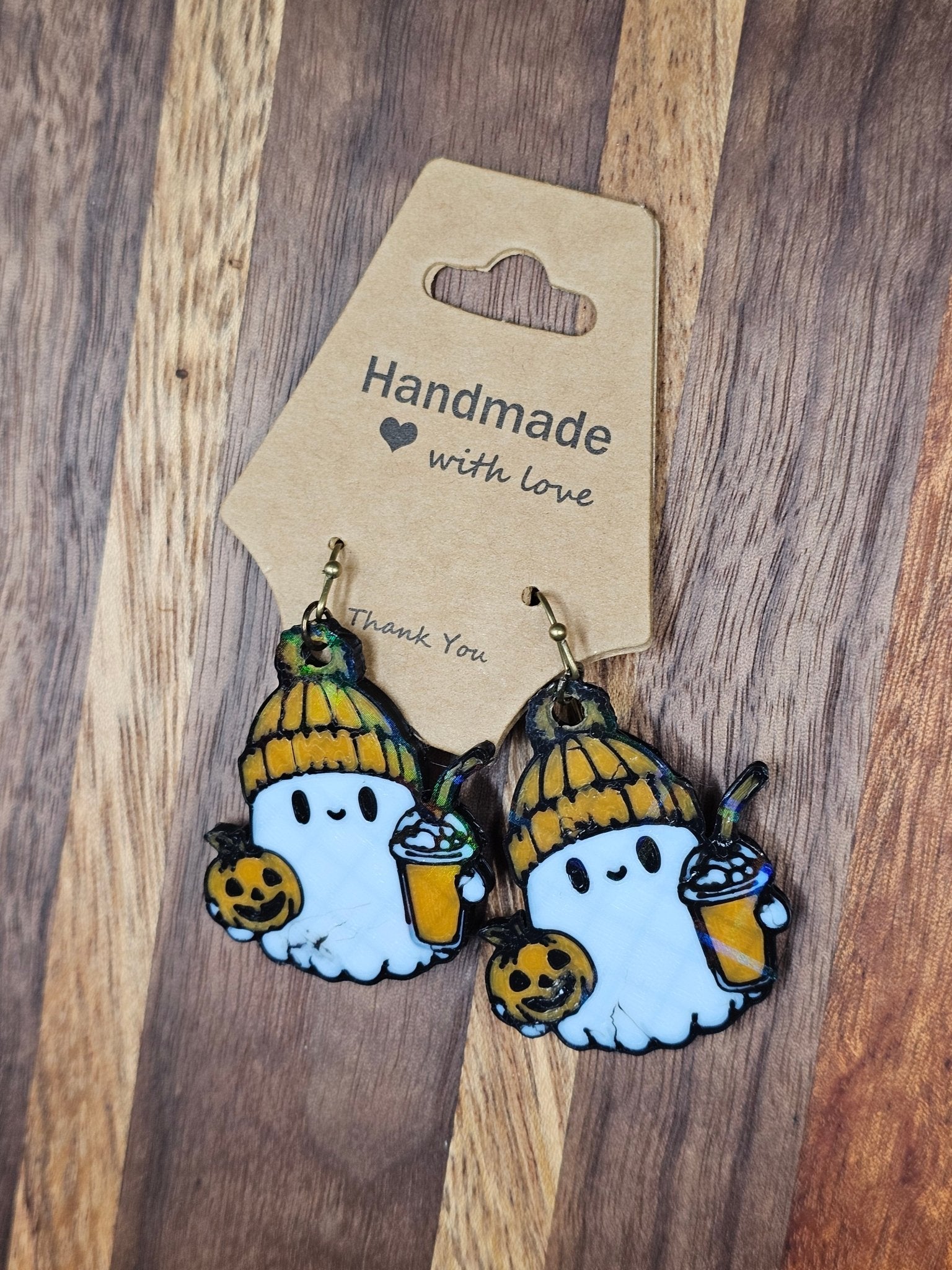 Pumpkin Latte Ghost Earrings: Halloween fall earrings handmade by Nora at Main Street Collective.