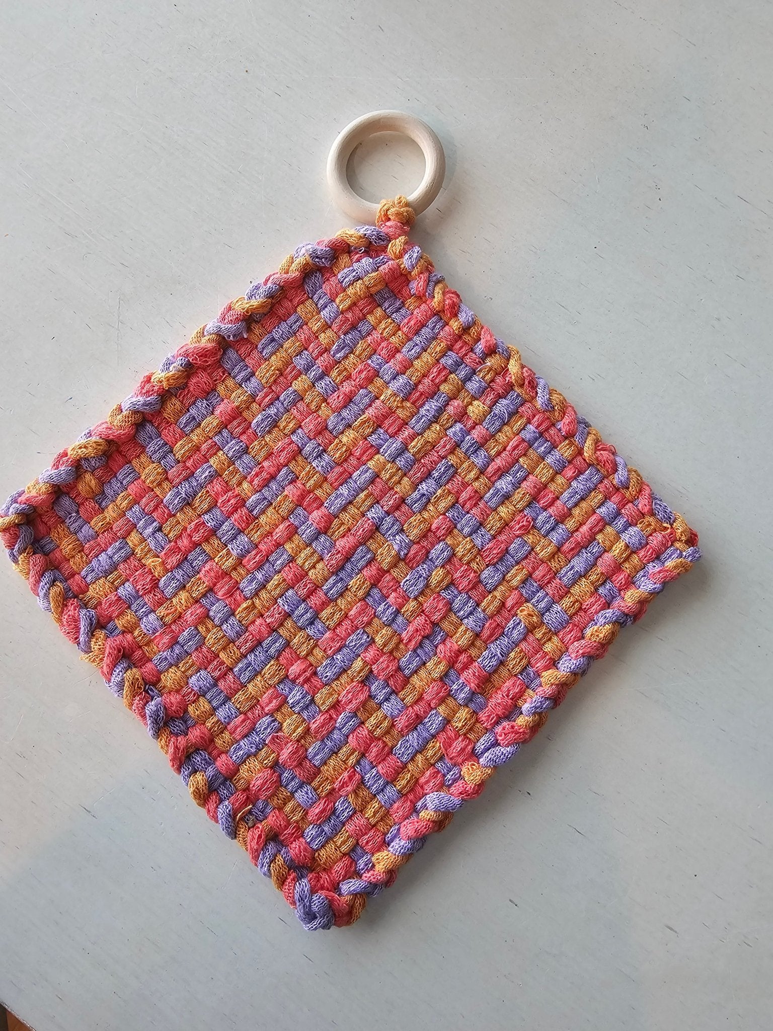 Handmade Woven Potholder by Penelope at Main Street Collective- Cotton, colorful, with loop