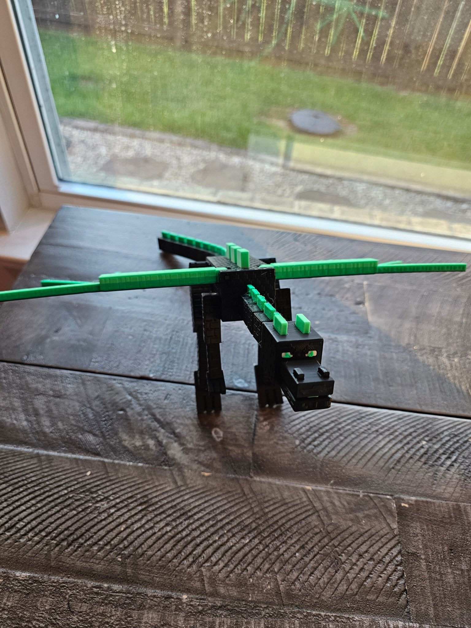 Minecraft Ender Dragon 3D Printed Figure - Black and Green Pixel Art - Gamer Decor Collectible Toy