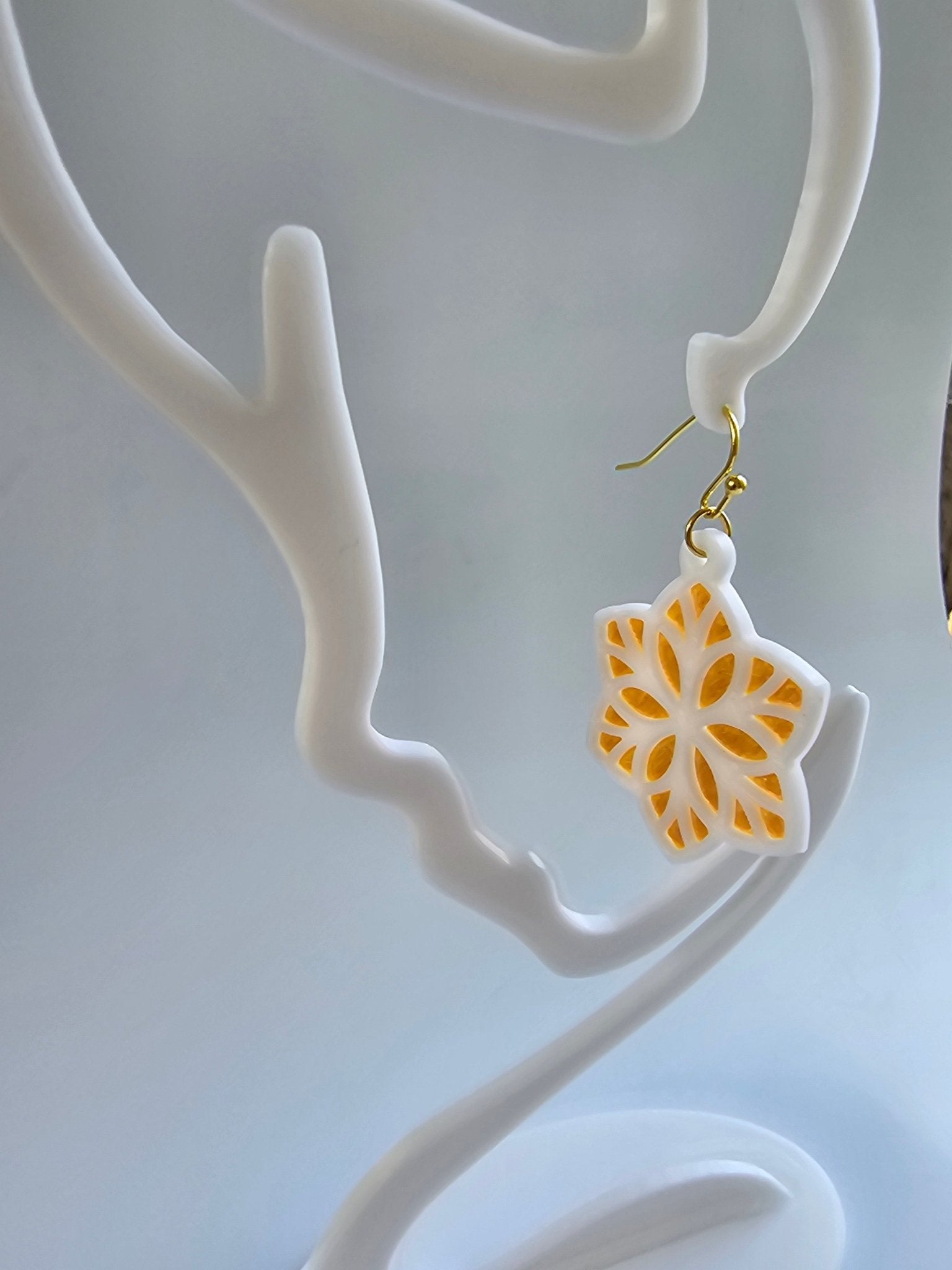 White & Gold Lotus Earrings: Handmade flower earrings, hypoallergenic stainless steel, unique jewelry by The Tween Space
