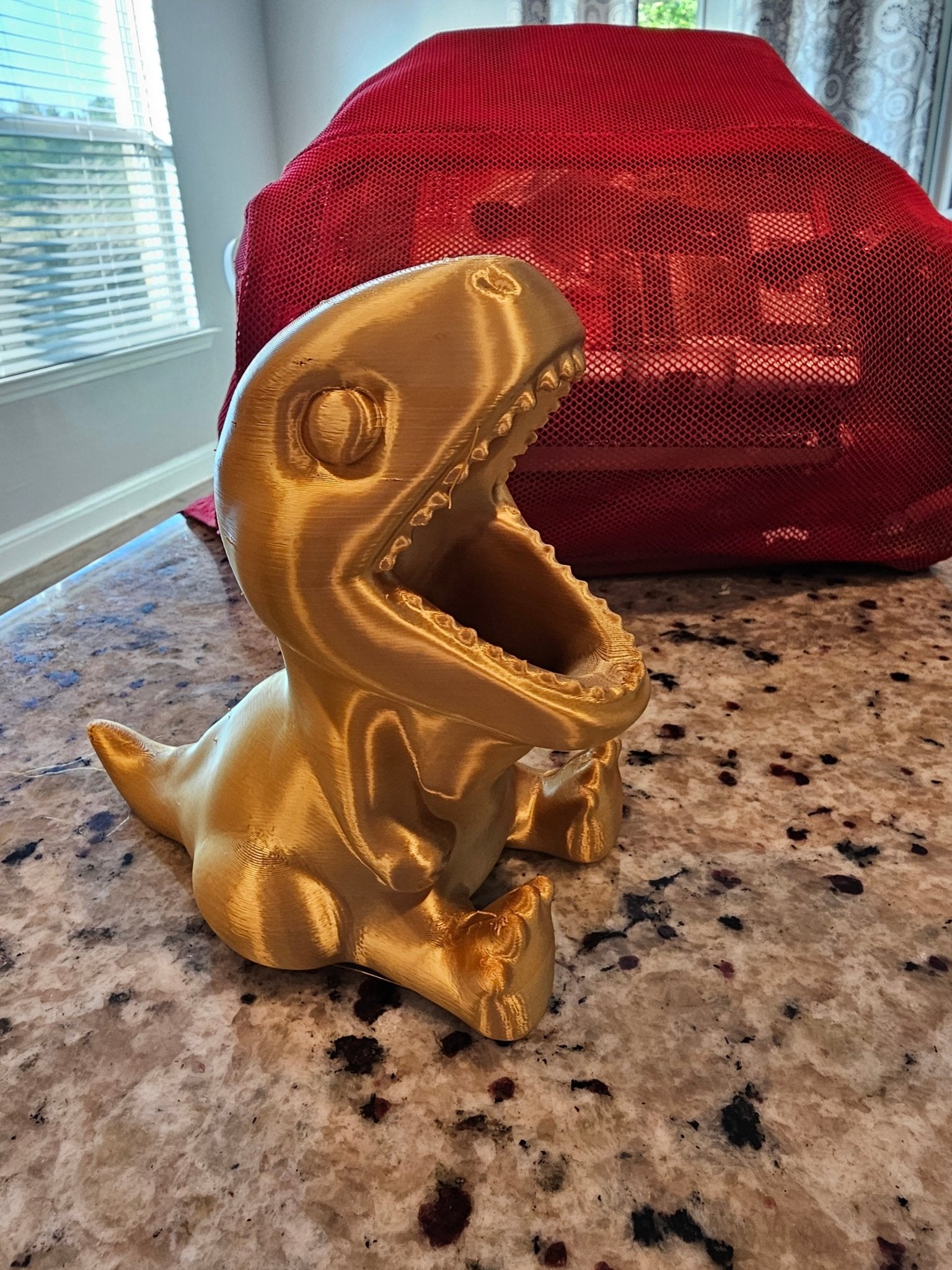 Gold Dinosaur Pencil Holder: 3D Printed Dino Desk Organizer for Kids
