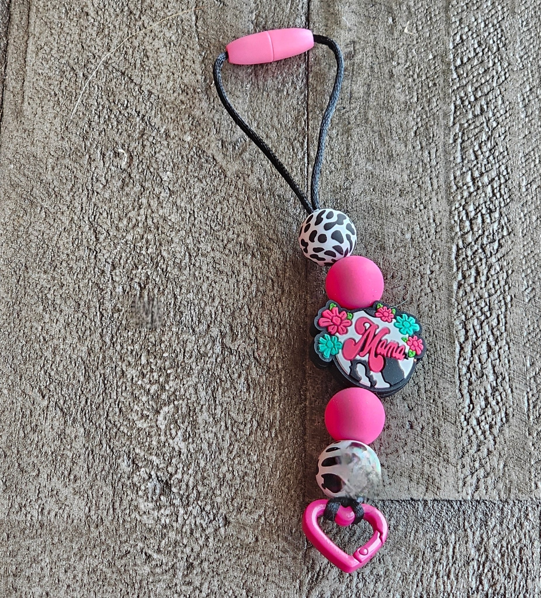 Car Freshie Lanyard: Cow Print Beads, Pink Accents & Heart Charm Rearview Mirror Hanger - Main Street Collective