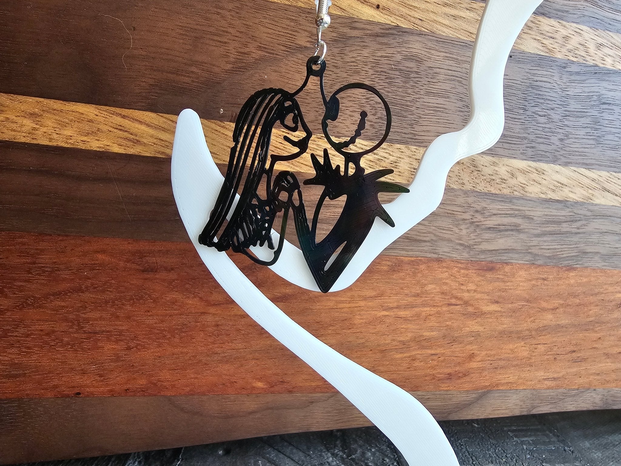 Jack and Sally Earrings, Halloween Silhouette Jewelry, Handmade Black Acrylic Earrings by The Tween Space