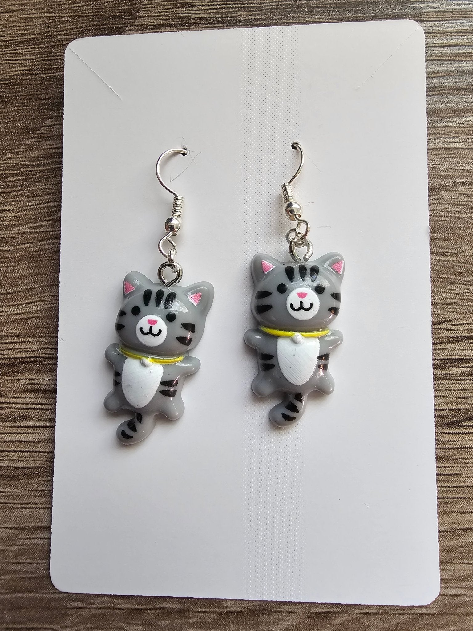 Kawaii Cat Earrings: Cute Gray Tabby Kitten Dangle Earrings from Main Street Collective, Handmade Kitten Jewelry
