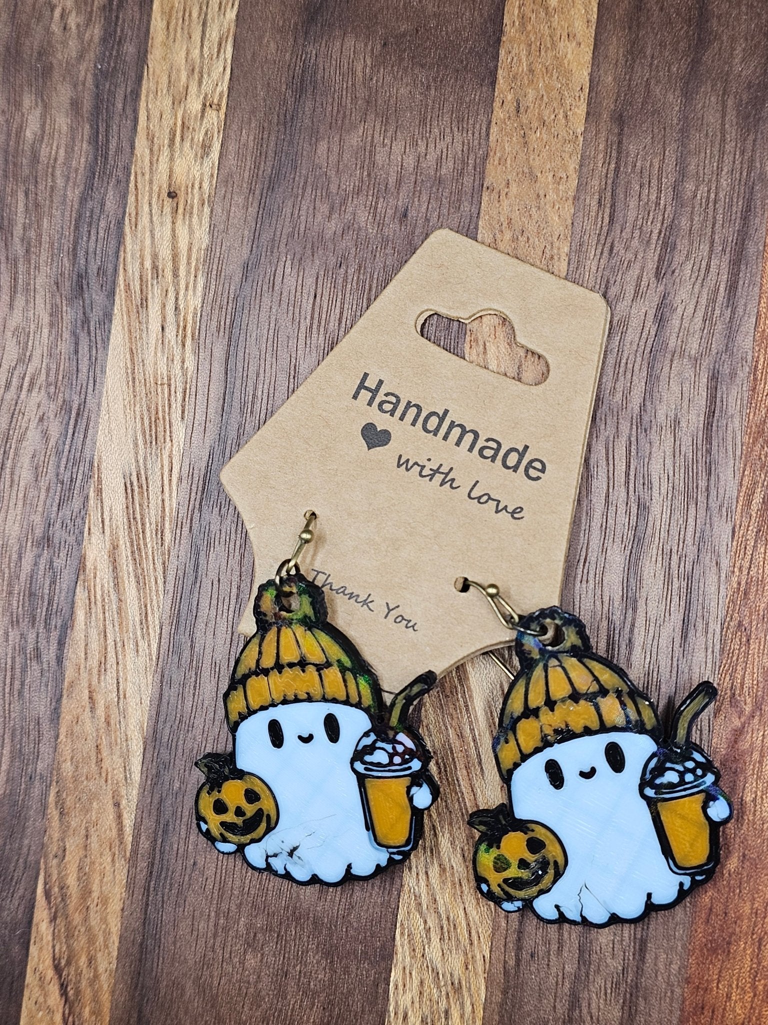 Pumpkin Latte Ghost Earrings: Handmade Halloween Jewelry by The Tween Space. Creepy Cute Fall Earrings from Main Street Collective
