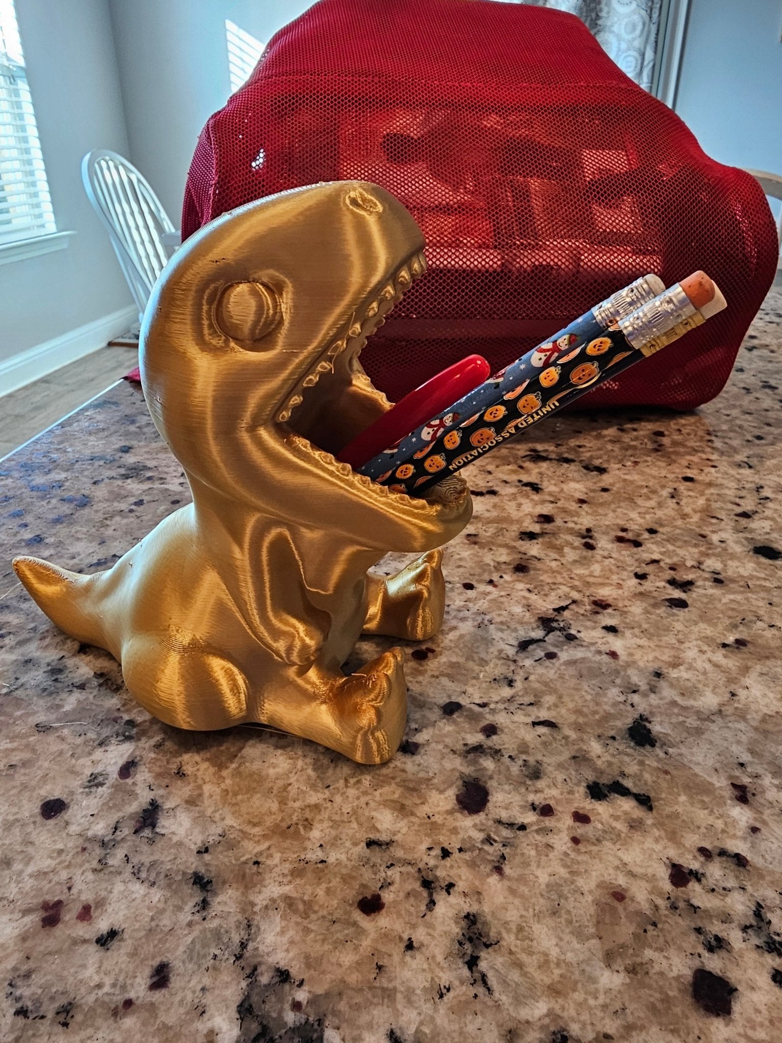 Golden Dinosaur Pencil Holder: Fun Desk Organizer for Kids & Tweens - Holds Pencils & Pens!