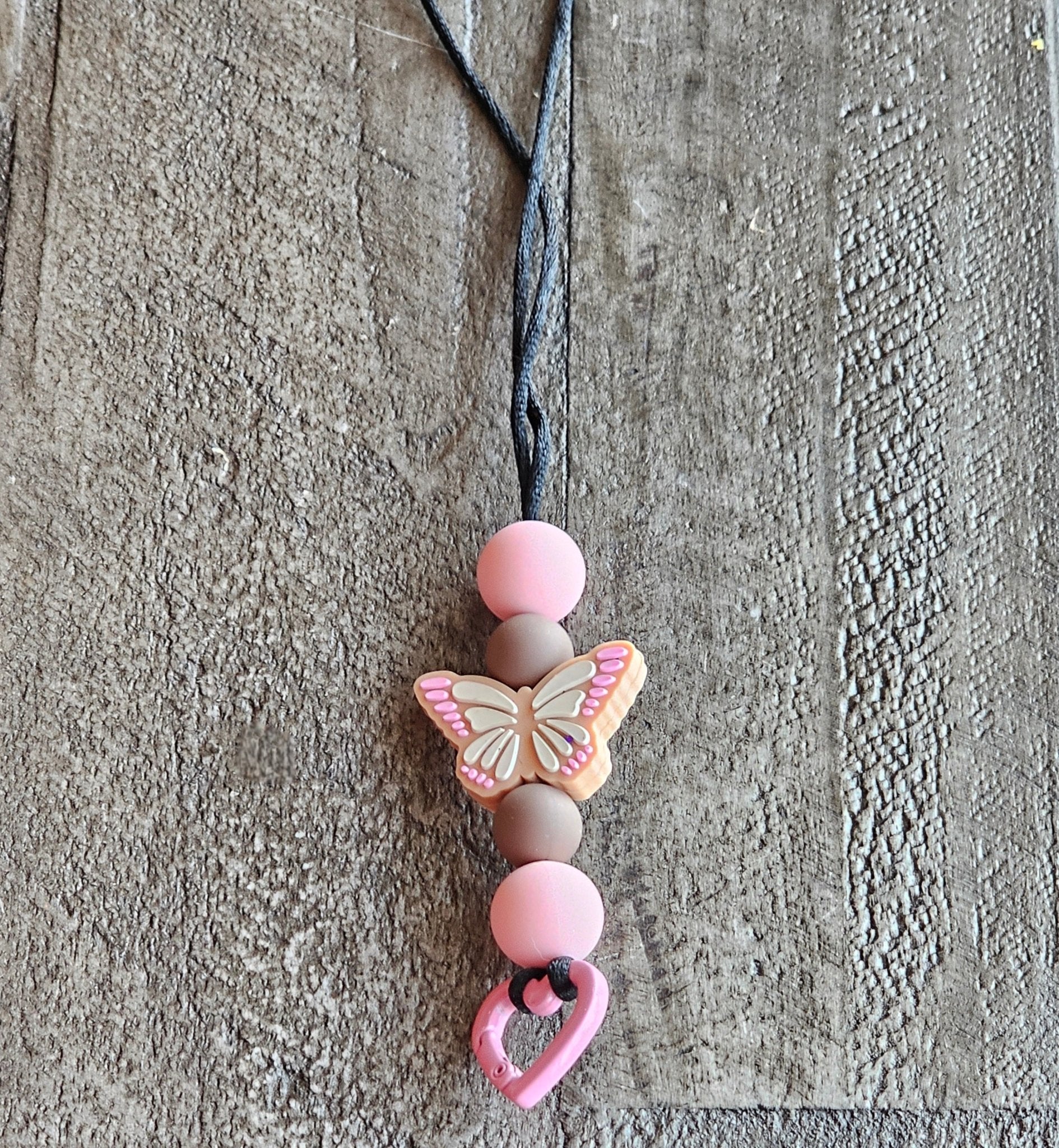 Car Freshie Lanyard with Butterfly and Heart Charms - Rearview Mirror Aroma Bead Holder