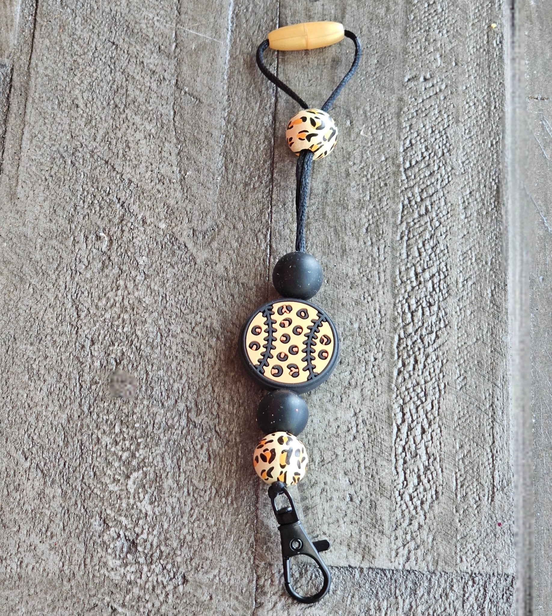 Car Freshie Lanyard: Leopard Print Baseball Bead Rearview Mirror Hanger