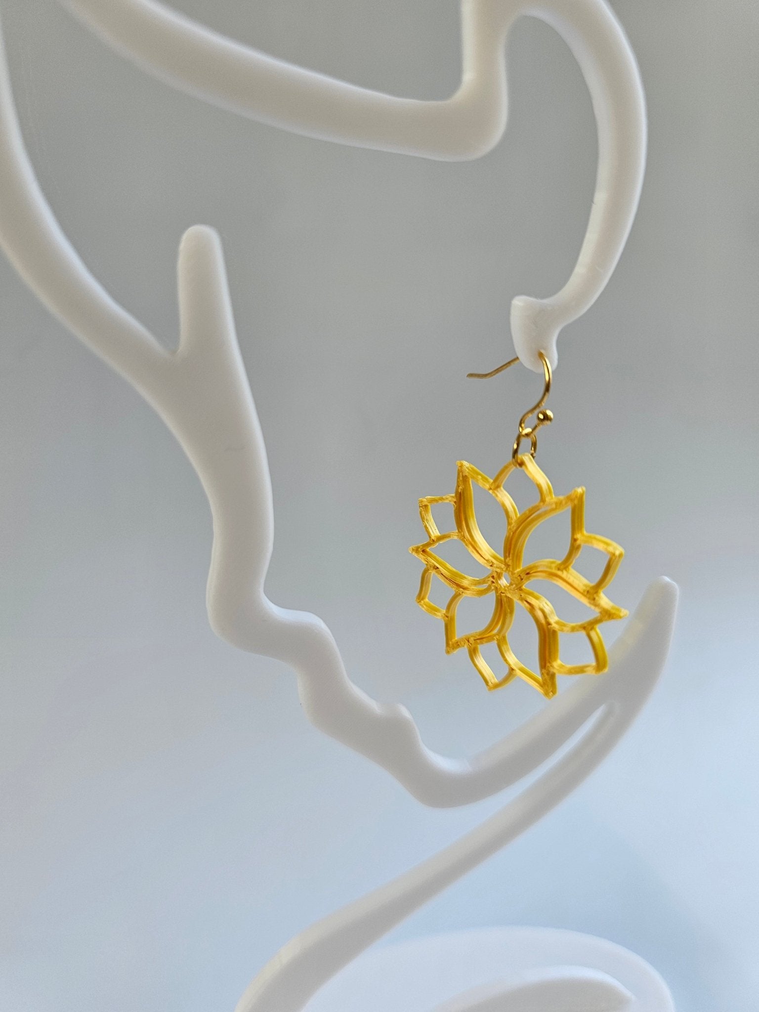 Yellow Lotus Flower Earrings - Handmade 3D Printed Earrings, Hypoallergenic Hooks - Main Street Collective, The Tween Space