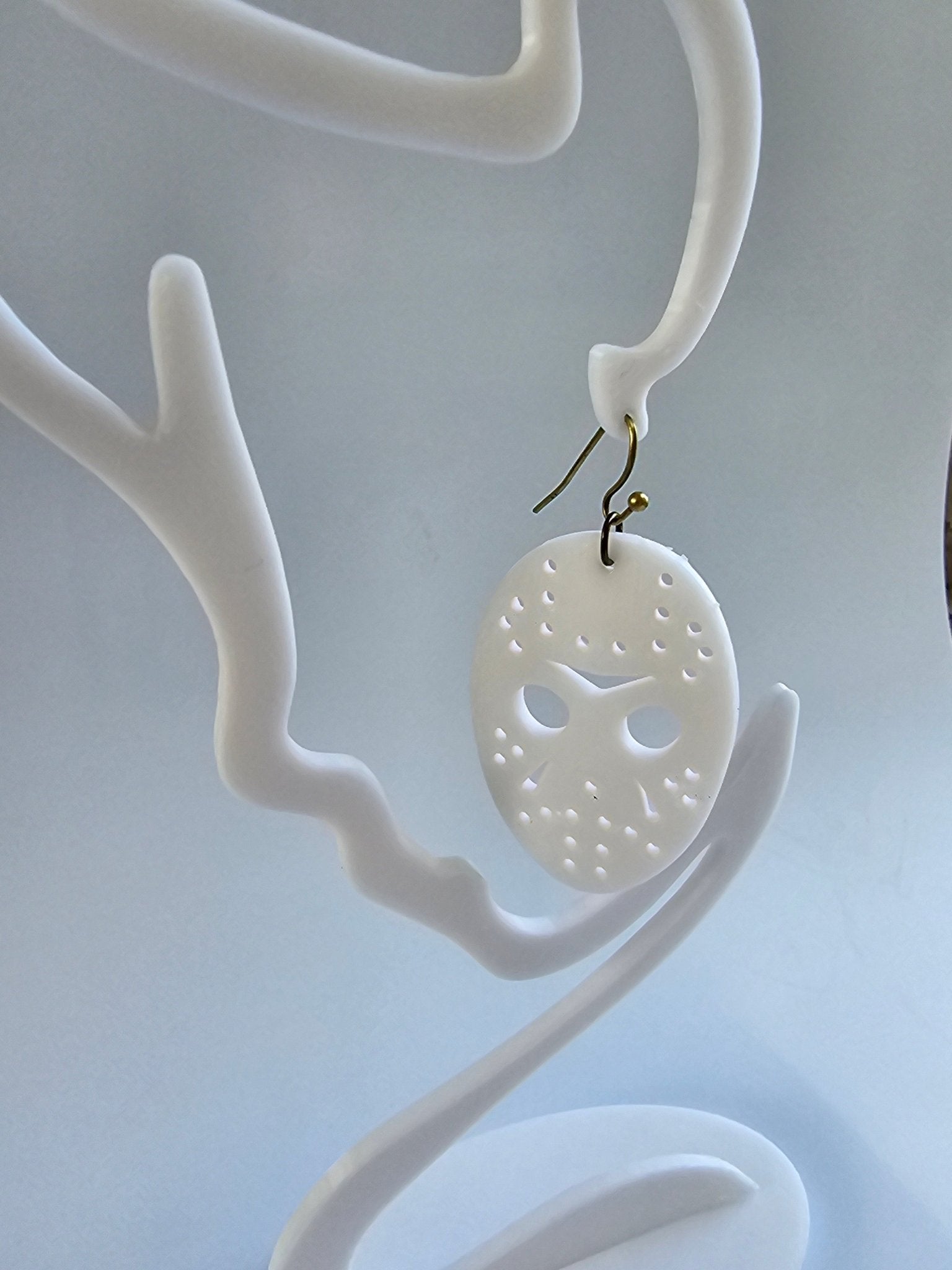 Hockey Mask Earrings: 3D Printed Friday the 13th Horror Jewelry by The Tween Space-Main Street Collective