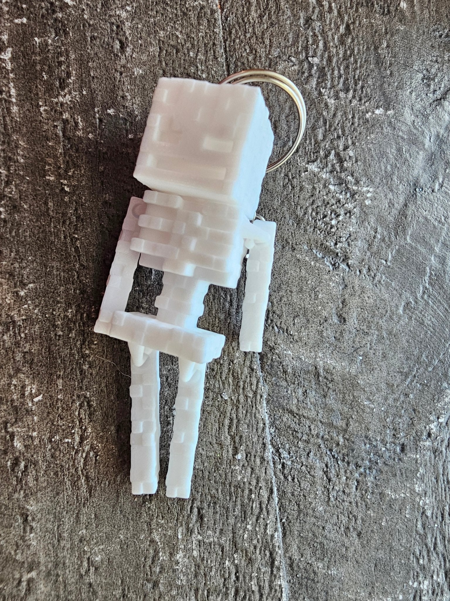 Pixel Skeleton Keychain: 3D Printed Minecraft Style Accessory - Game Inspired Keyring for Backpacks, Purses, and Keys.