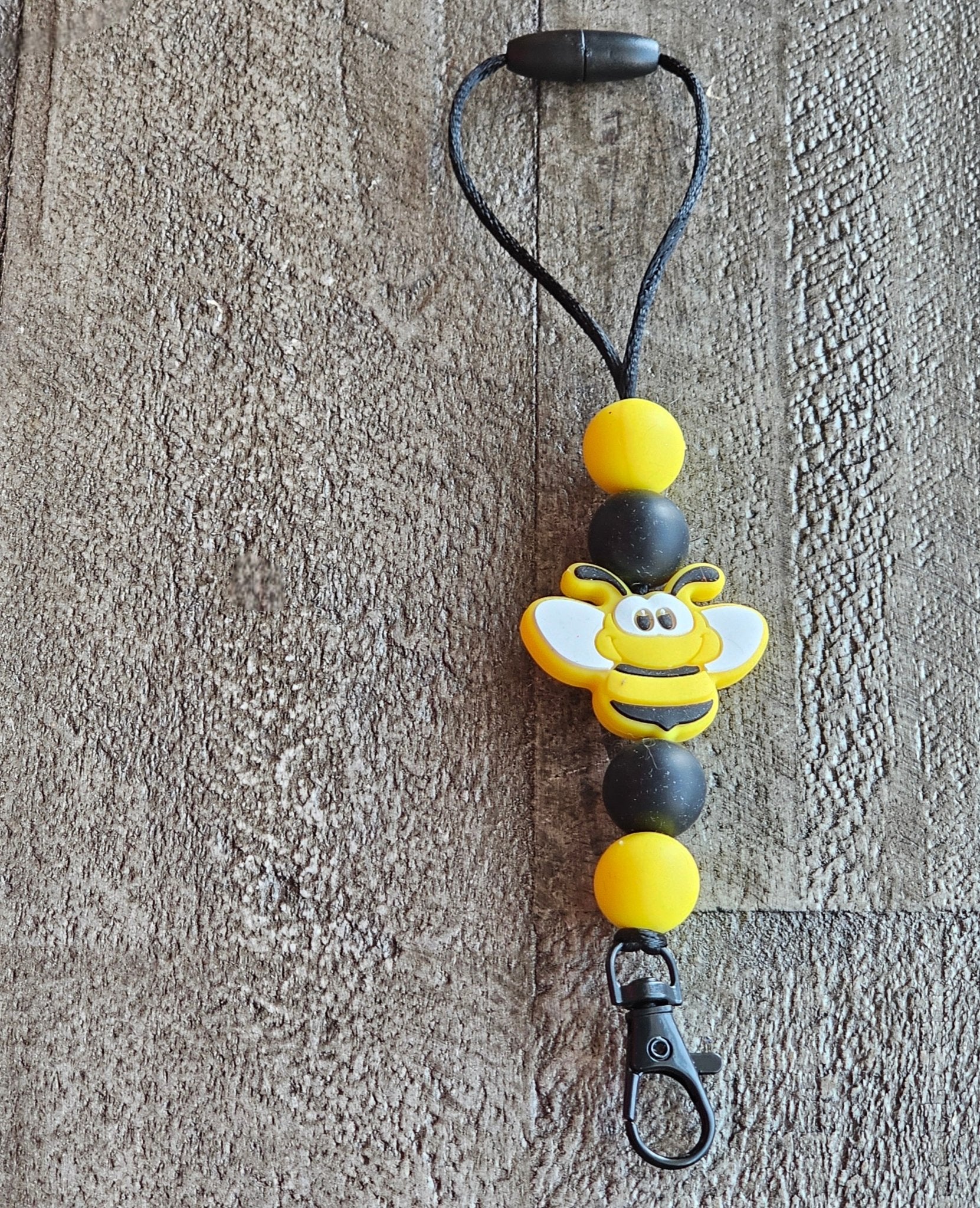Bee Car Freshie Lanyard: Adjustable Rearview Mirror Hanger for Aroma Beads - Yellow, Black, and Charm Design