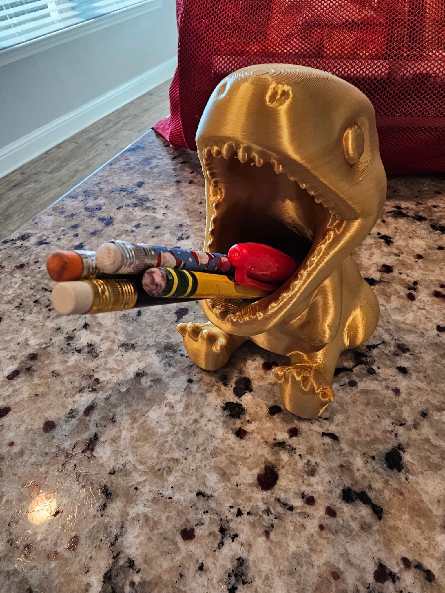Gold Dinosaur Pencil Holder with Pencils: Fun & Functional Desk Organizer for Kids, Back to School!