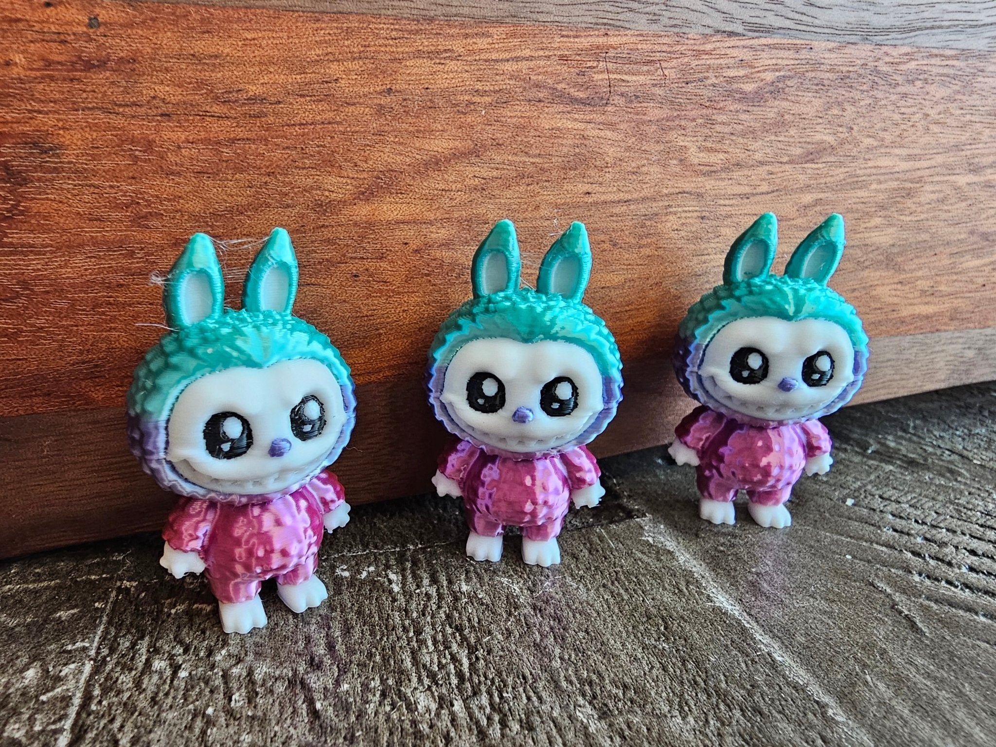 3D Printed Bunny Figurine, Teal and Pink Collectible by The Tween Space - Quirky Handmade Monster Art